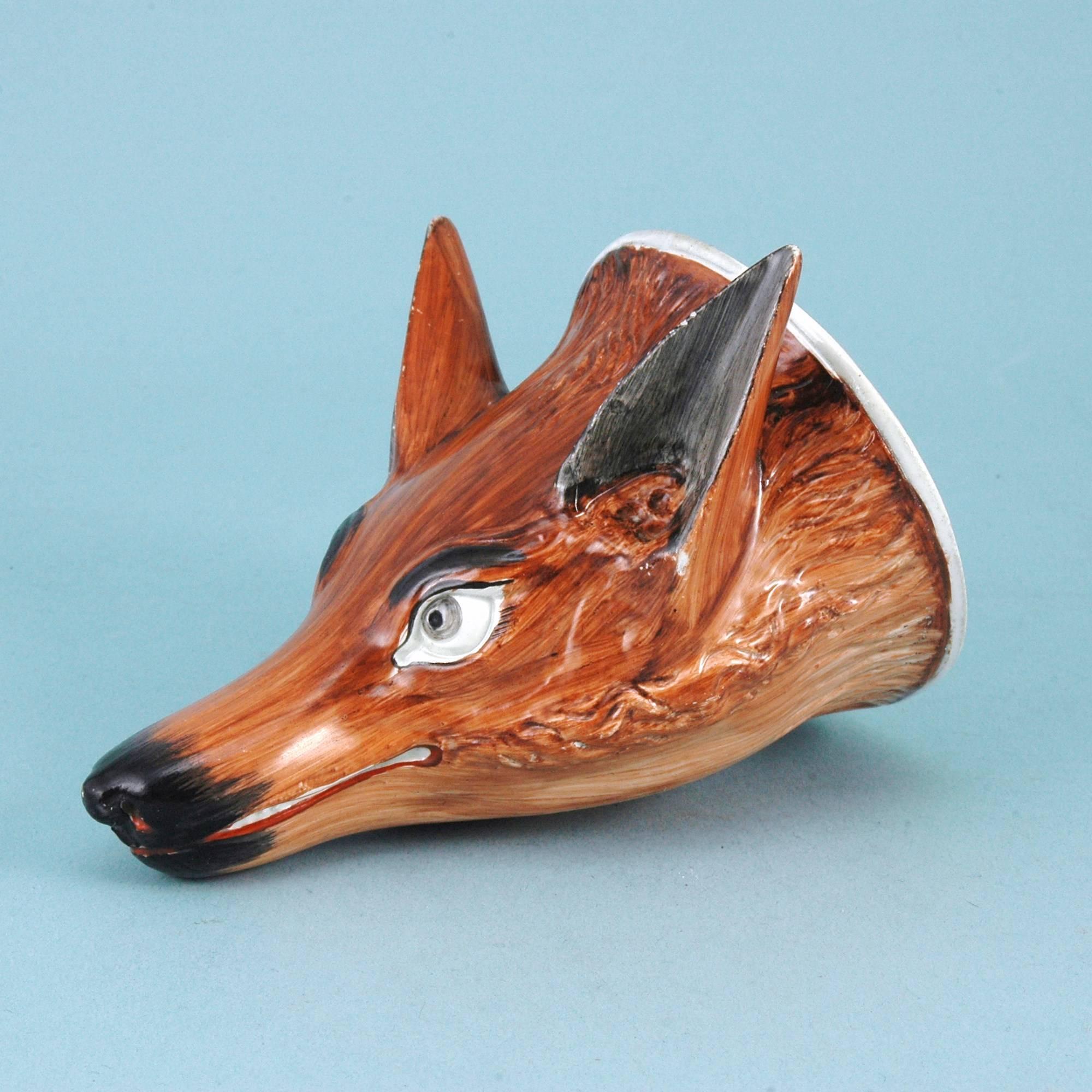 Georgian English 18th Century Early Creamware Pottery Stirrup Cup of Vixen, a Female Fox