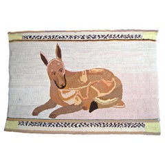 American Folk Art Hooked Rug of a Recumbent Dog, New England, Possibly Vermont