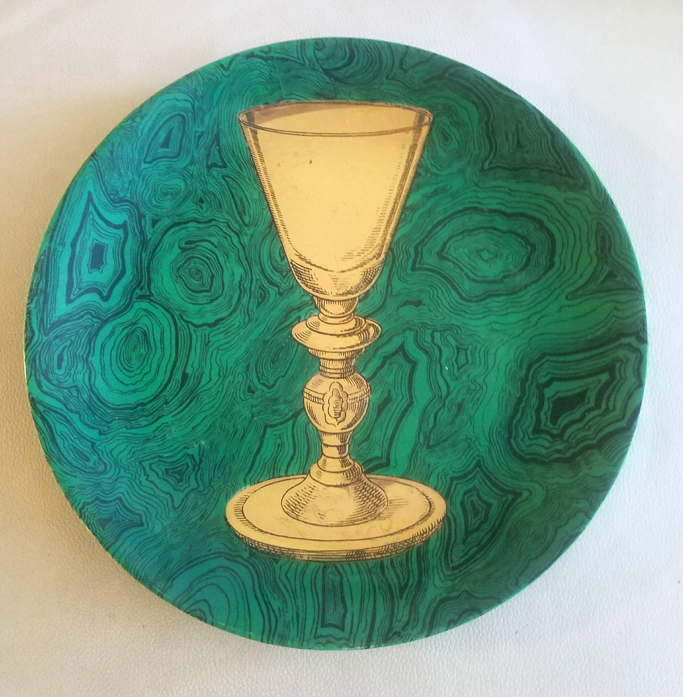 Mid-Century Modern Piero Fornasetti 12 Stoviglie Malachite Plates, 1950s-1960s