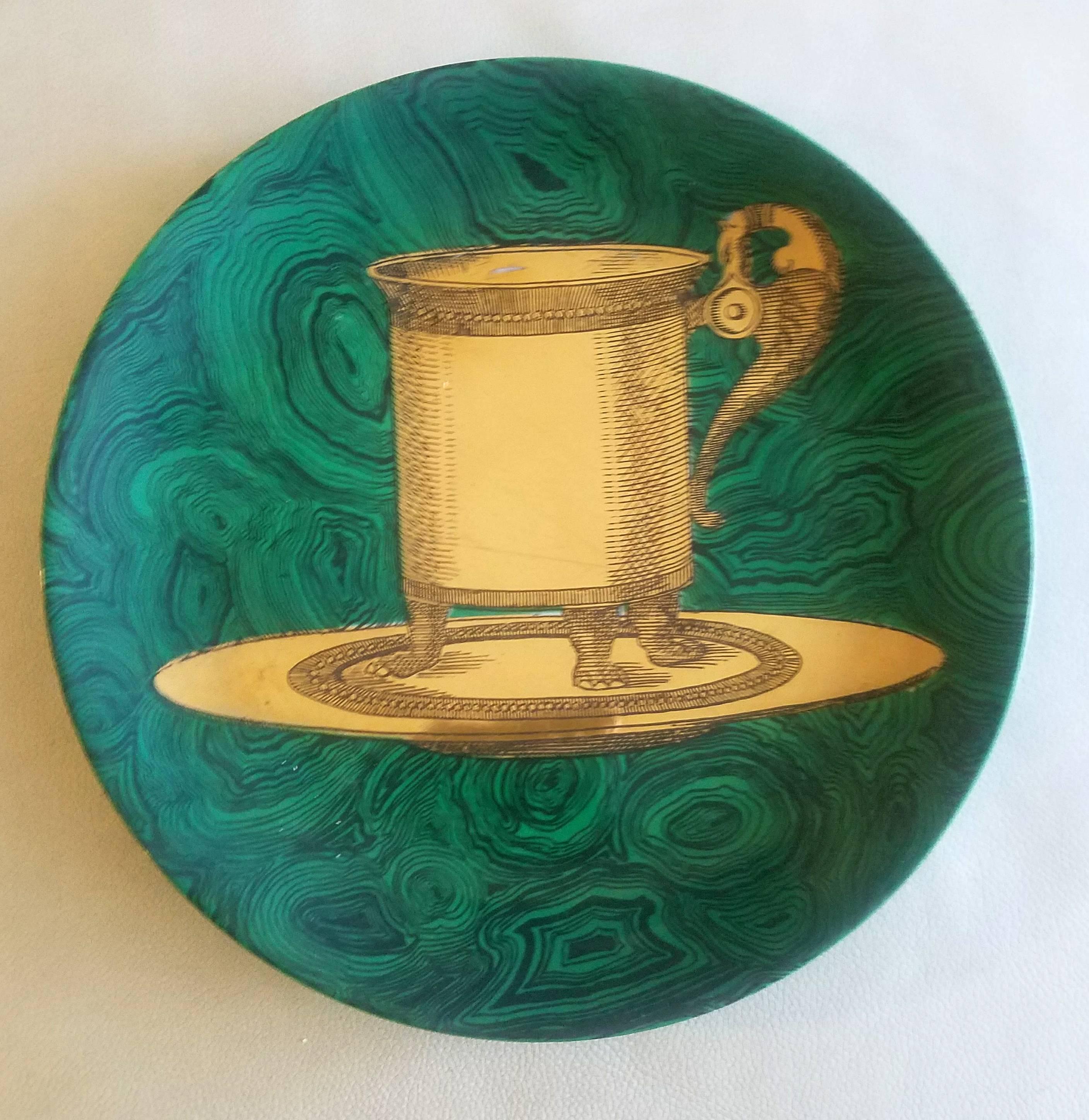 Italian Piero Fornasetti 12 Stoviglie Malachite Plates, 1950s-1960s