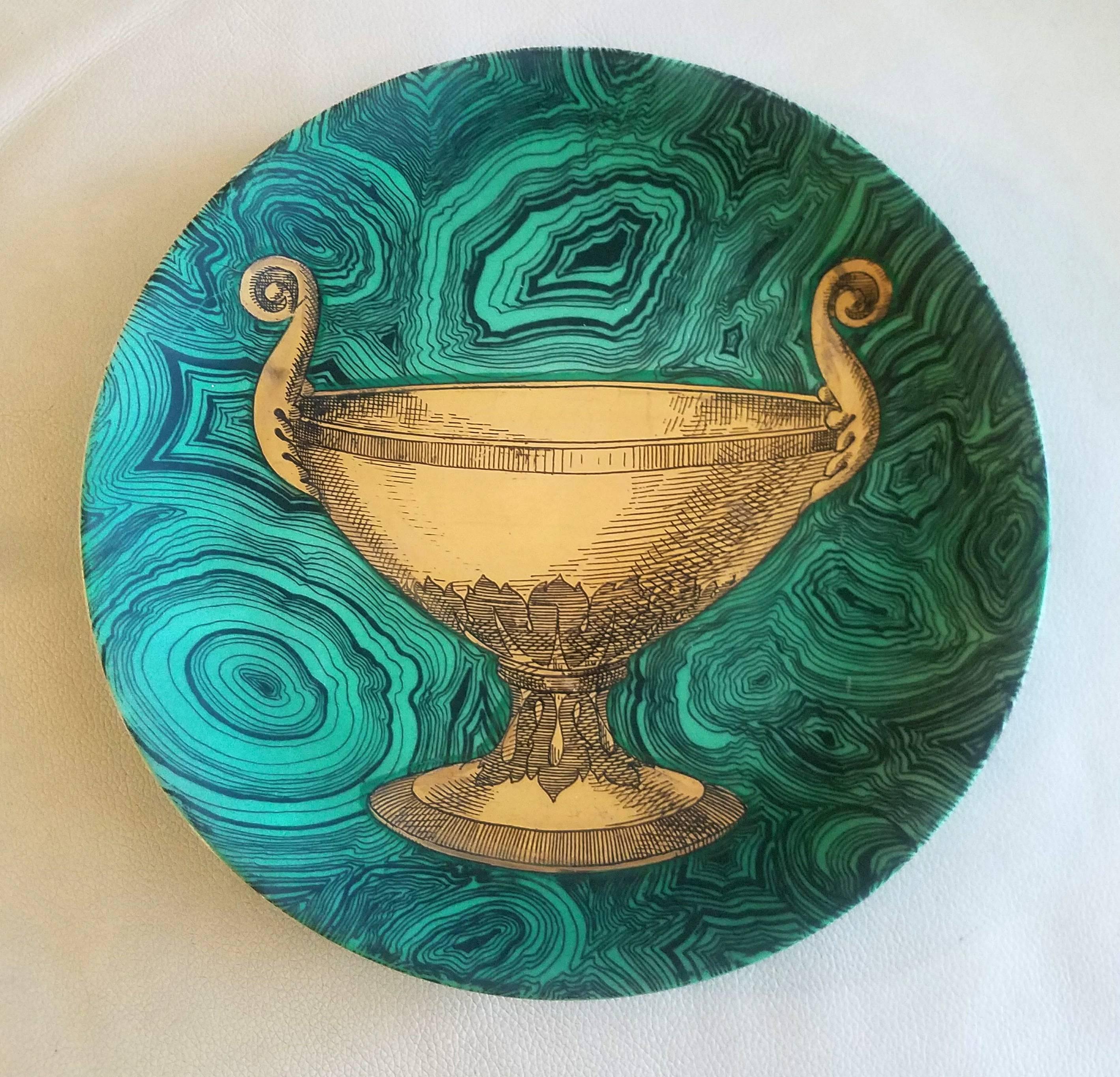 Piero Fornasetti 12 Stoviglie Malachite Plates, 1950s-1960s In Excellent Condition In Downingtown, PA