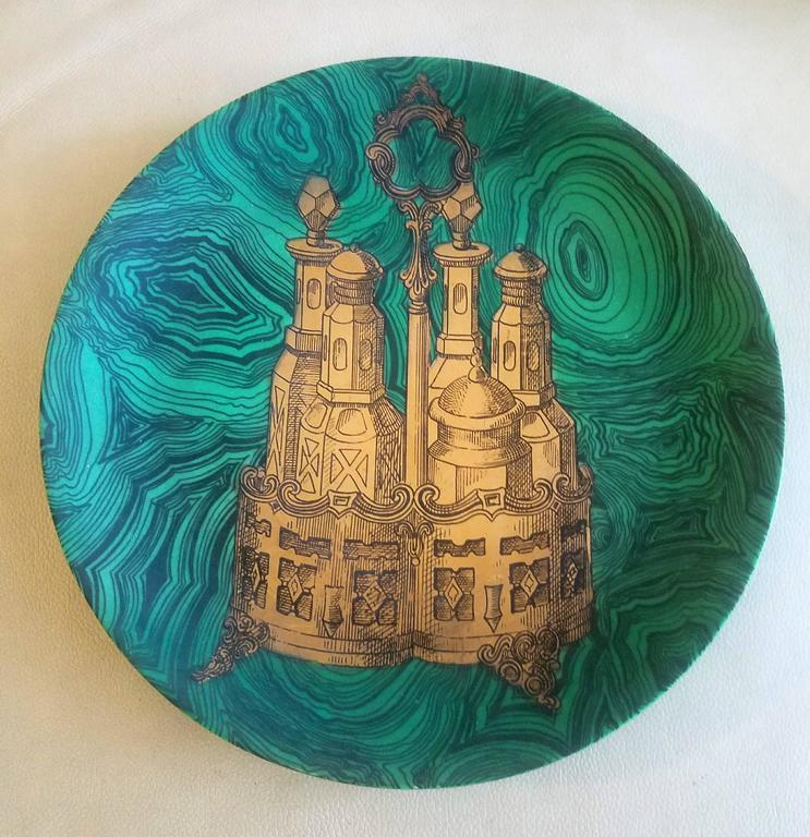 Piero Fornasetti 12 Stoviglie Malachite Plates, 1950s