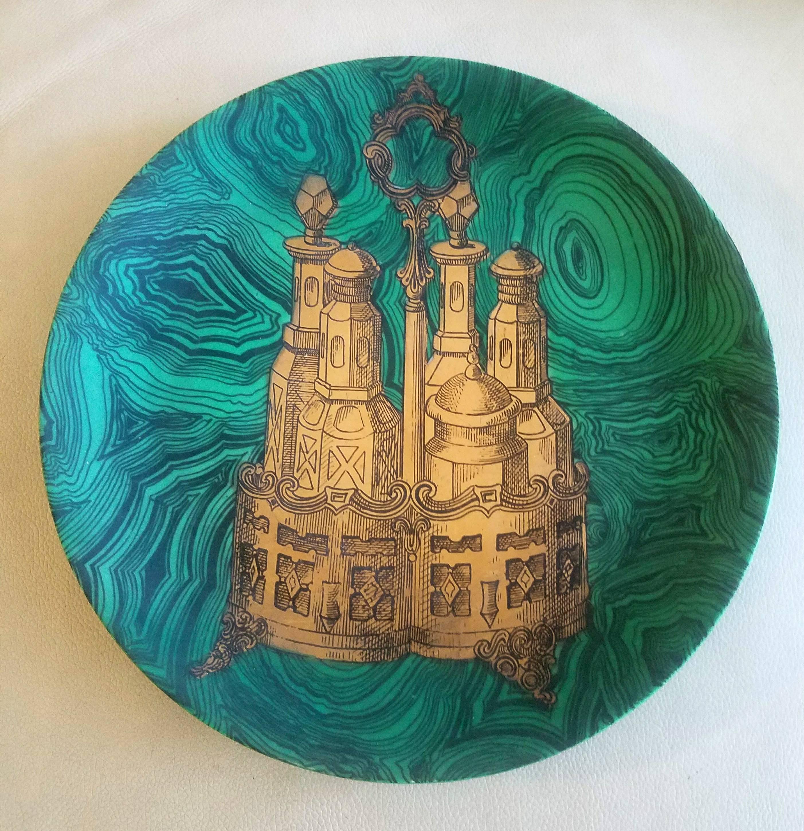 Porcelain Piero Fornasetti 12 Stoviglie Malachite Plates, 1950s-1960s