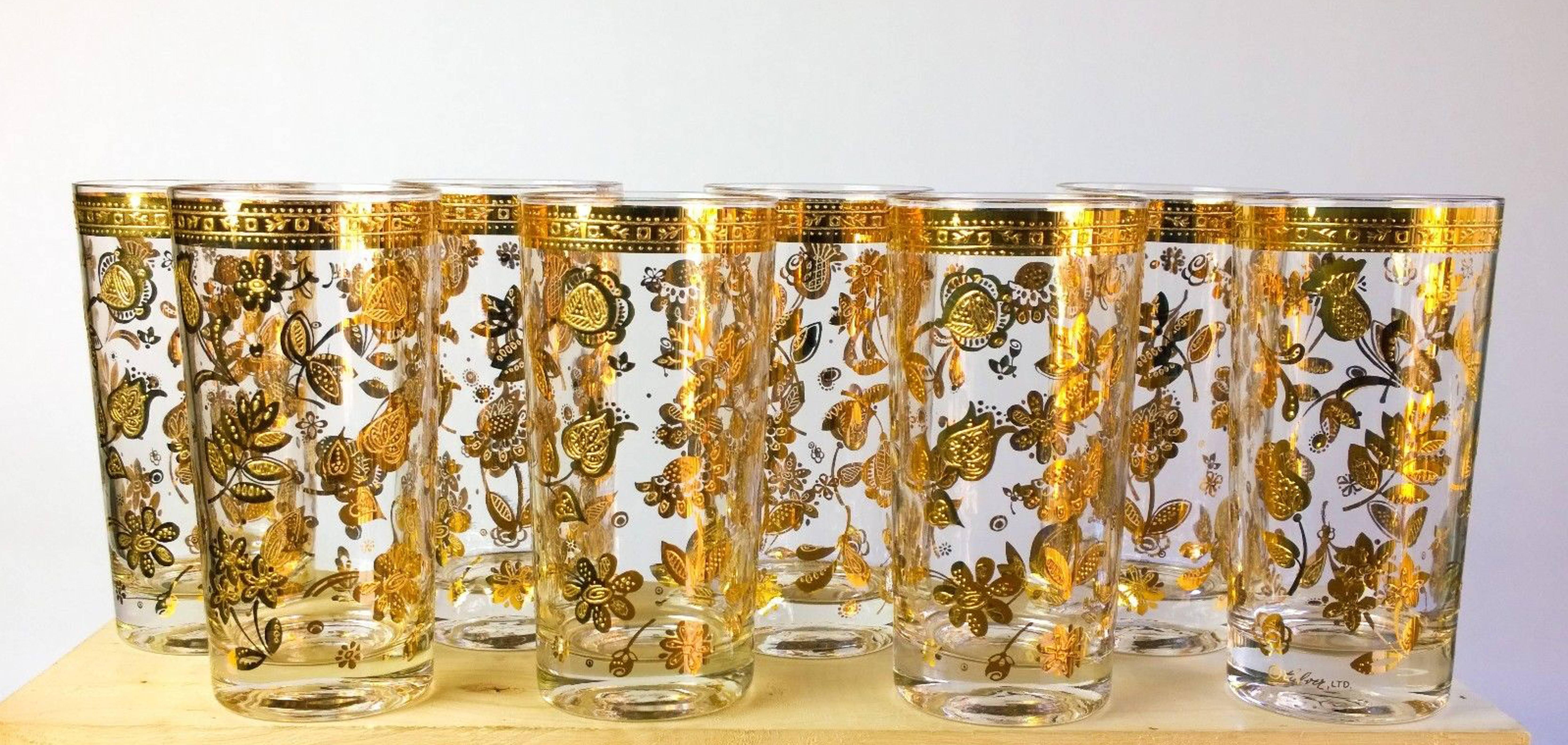 American Vintage Culver Chantilly Pattern Forty Piece Glass Drinks Set, 1950-1960s