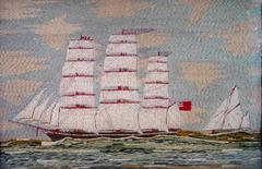 Sailor's Woolwork Woolie of the Tea Clipper, Ariel,  Signed C. Ames, circa 1880