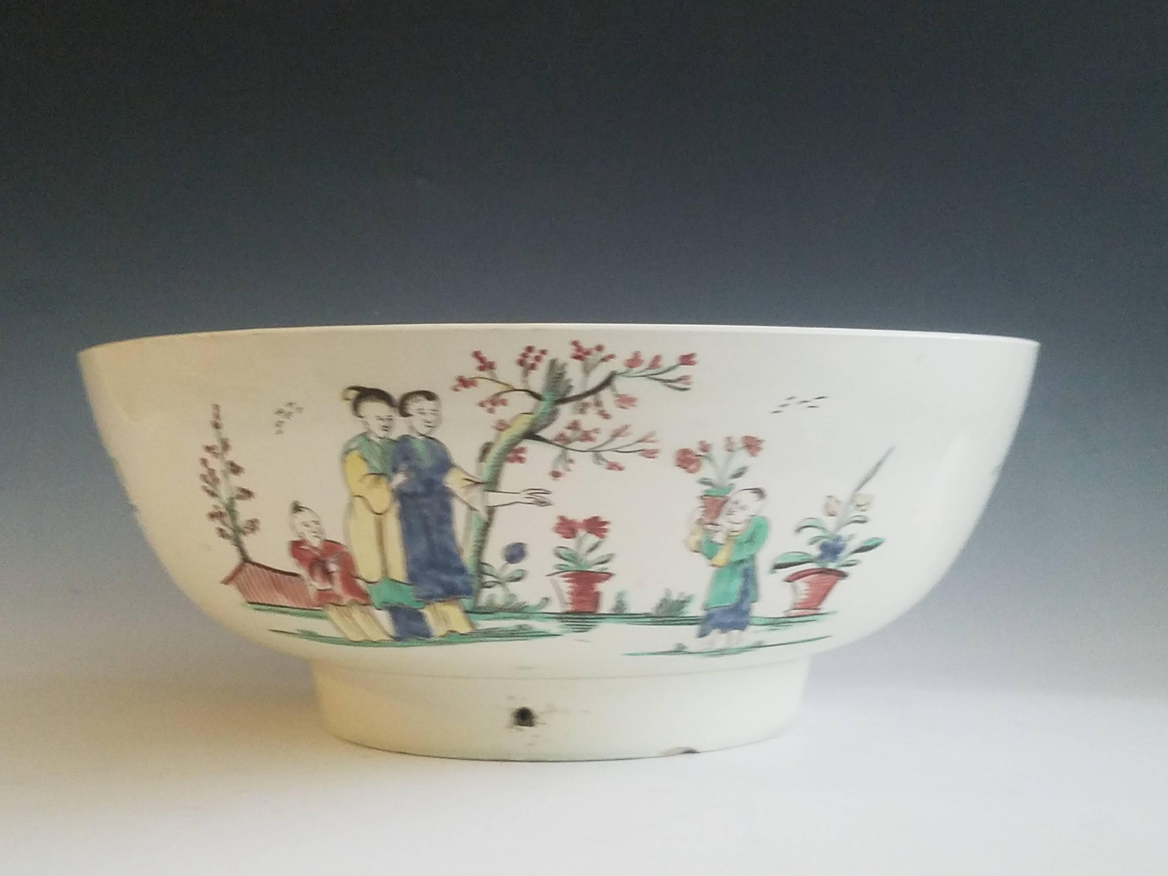 Georgian Creamware Pottery Sailor's Farewell and Chinoiserie Punch Bowl For Sale