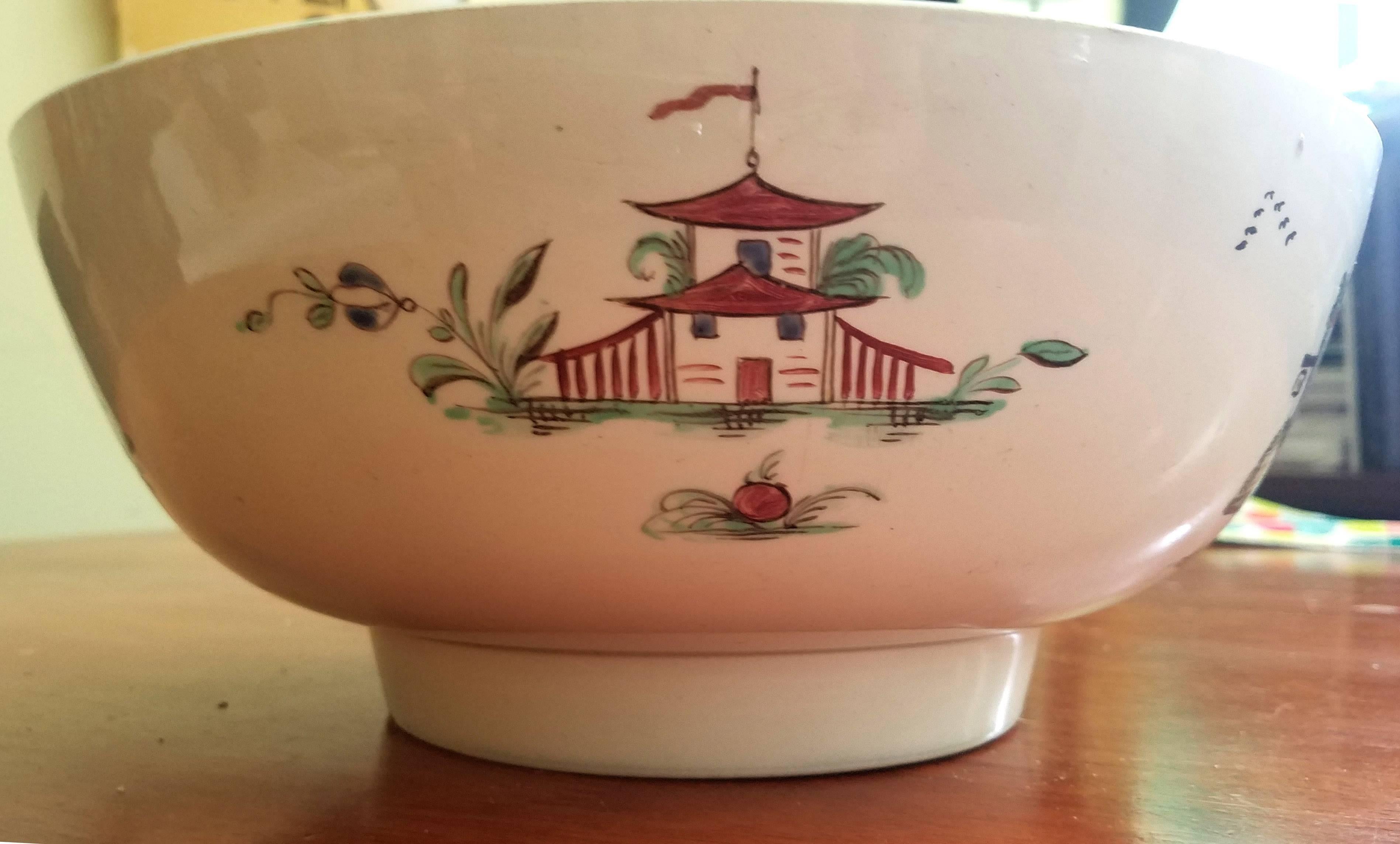 Creamware Pottery Sailor's Farewell and Chinoiserie Punch Bowl In Good Condition For Sale In Downingtown, PA