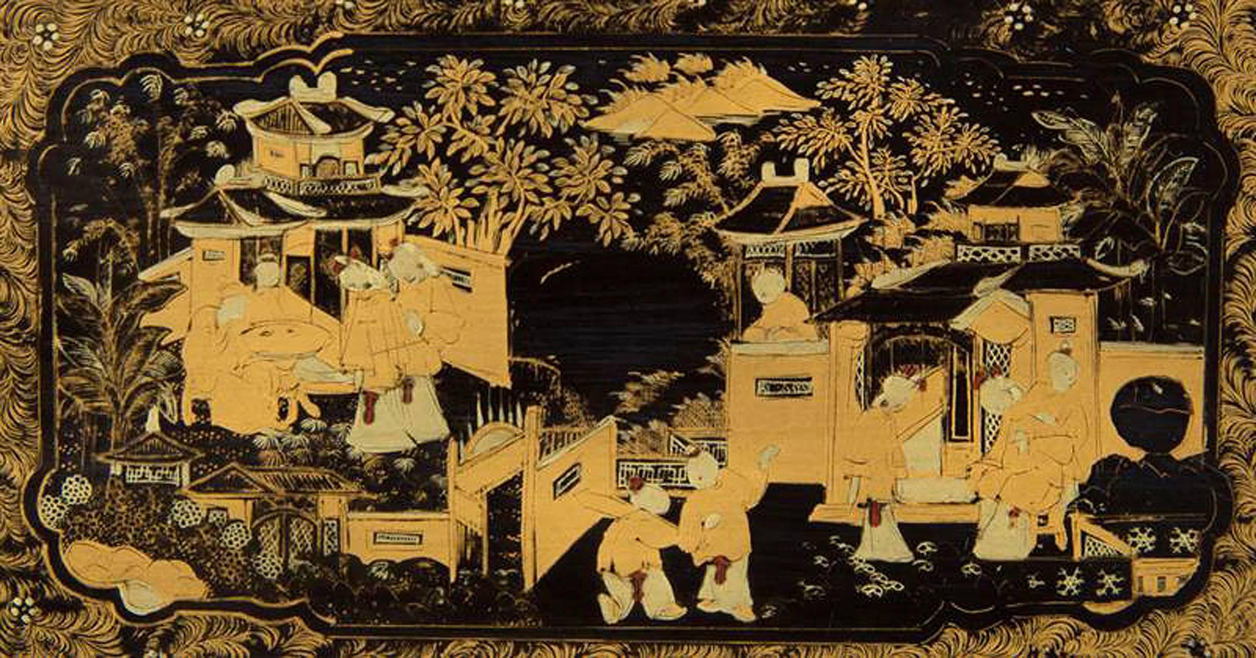 Chinese Export Lacquer Double Tea Caddy Chest, circa 1840 In Good Condition In Downingtown, PA