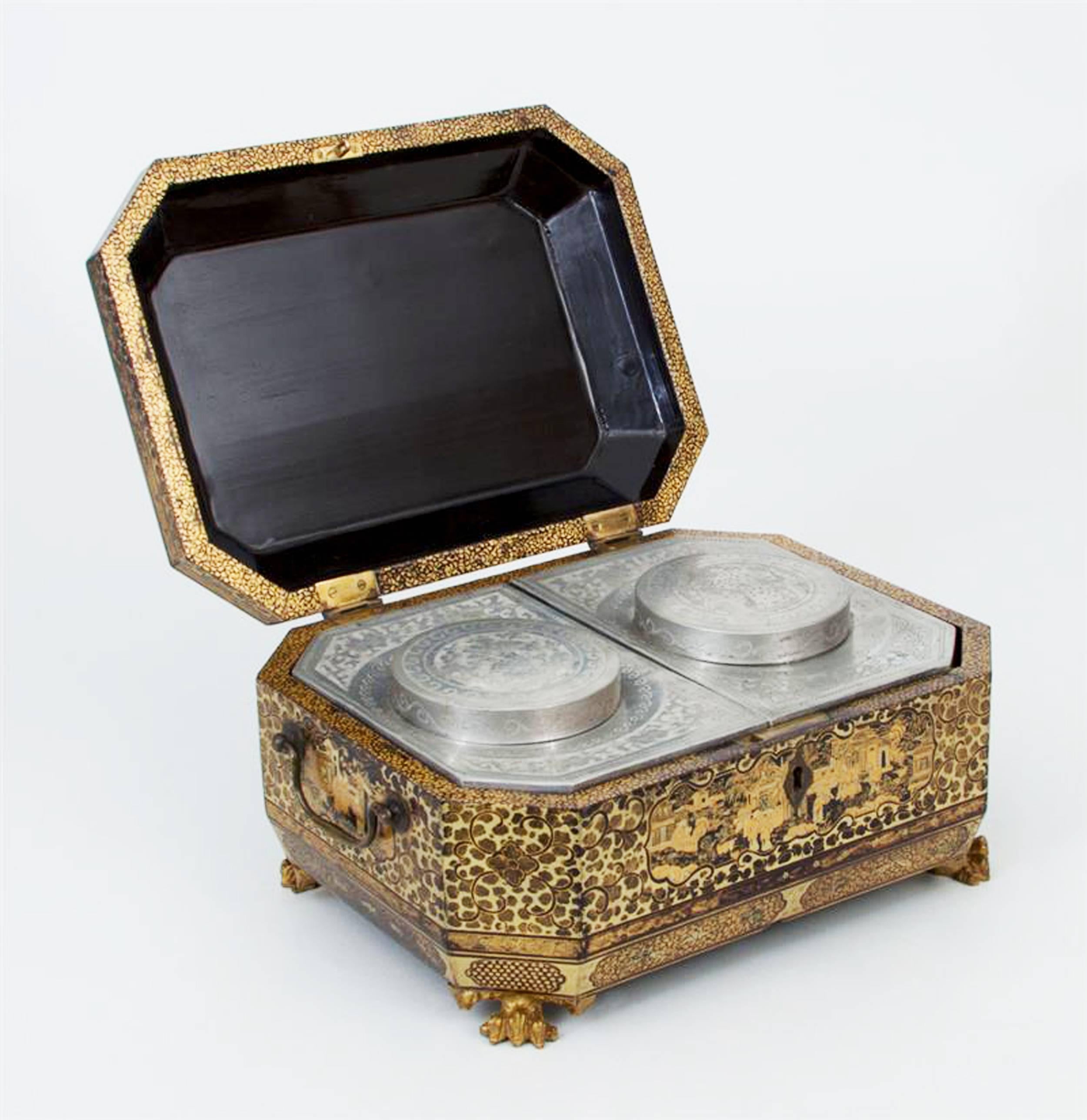 Chinese Export Lacquer Double Tea Caddy Chest, circa 1840 2