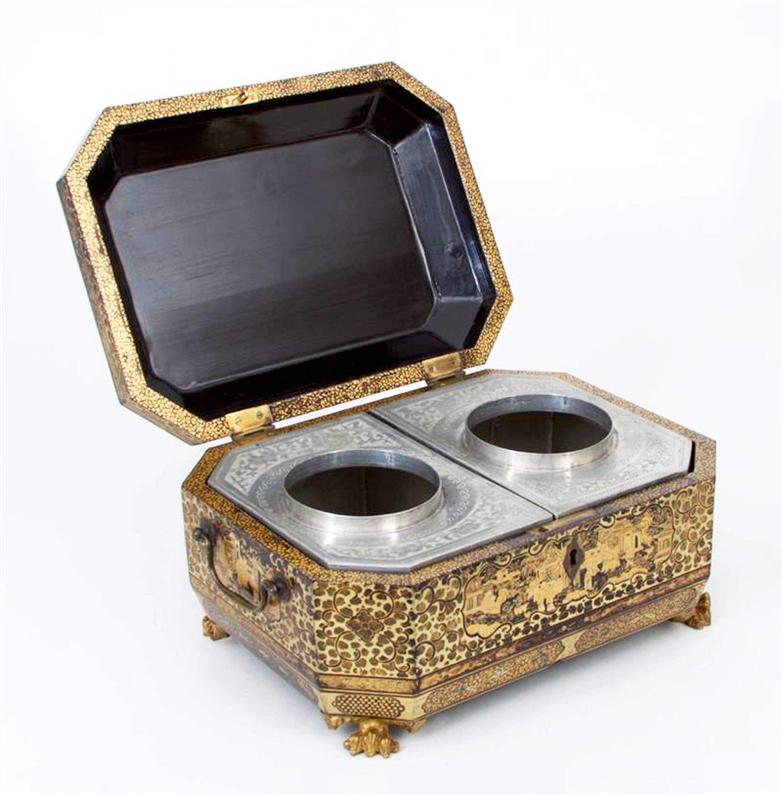 Chinese Export Lacquer Double Tea Caddy Chest, circa 1840 3