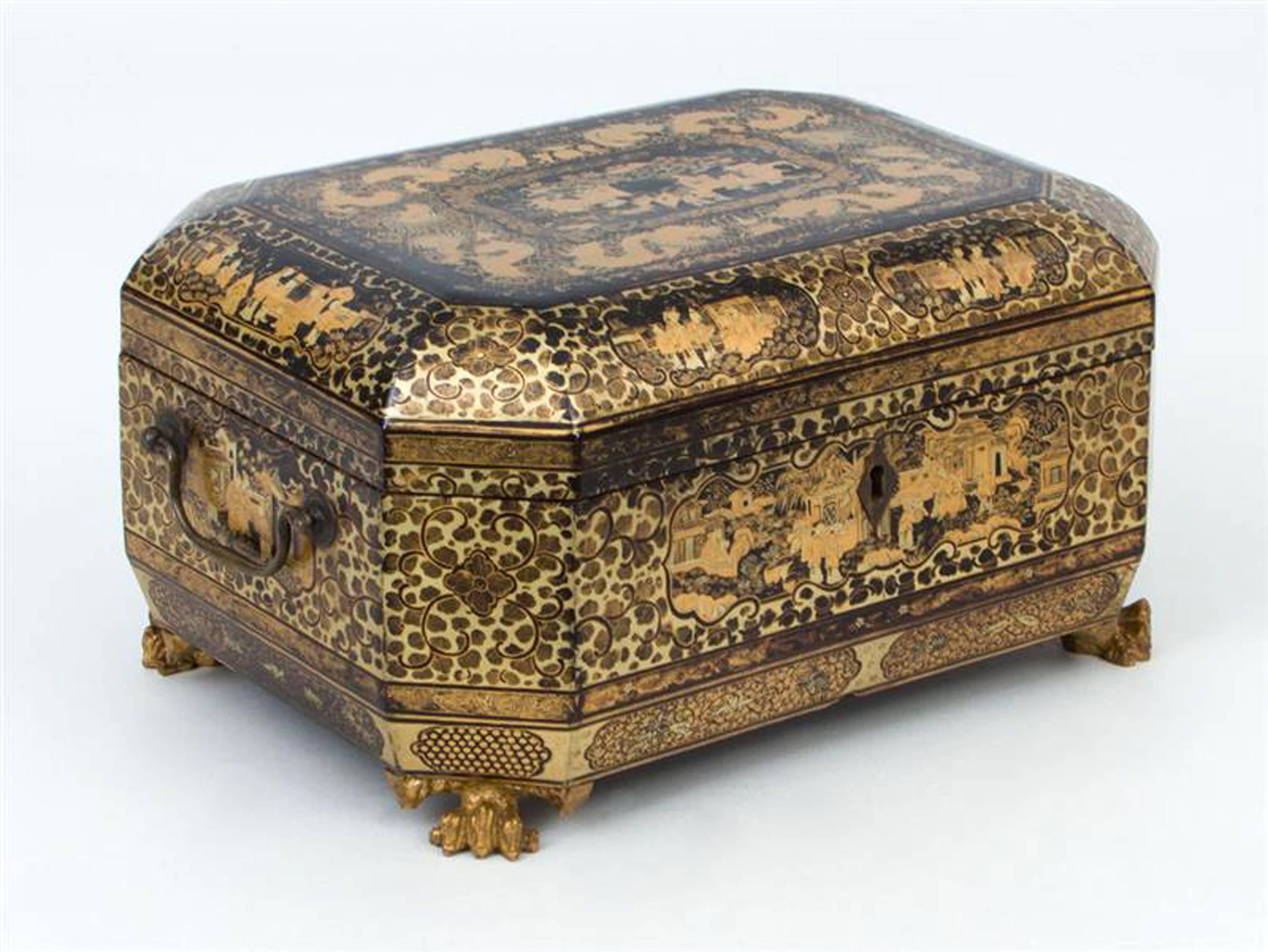 Chinese Export Lacquer Double Tea Caddy Chest, circa 1840 5