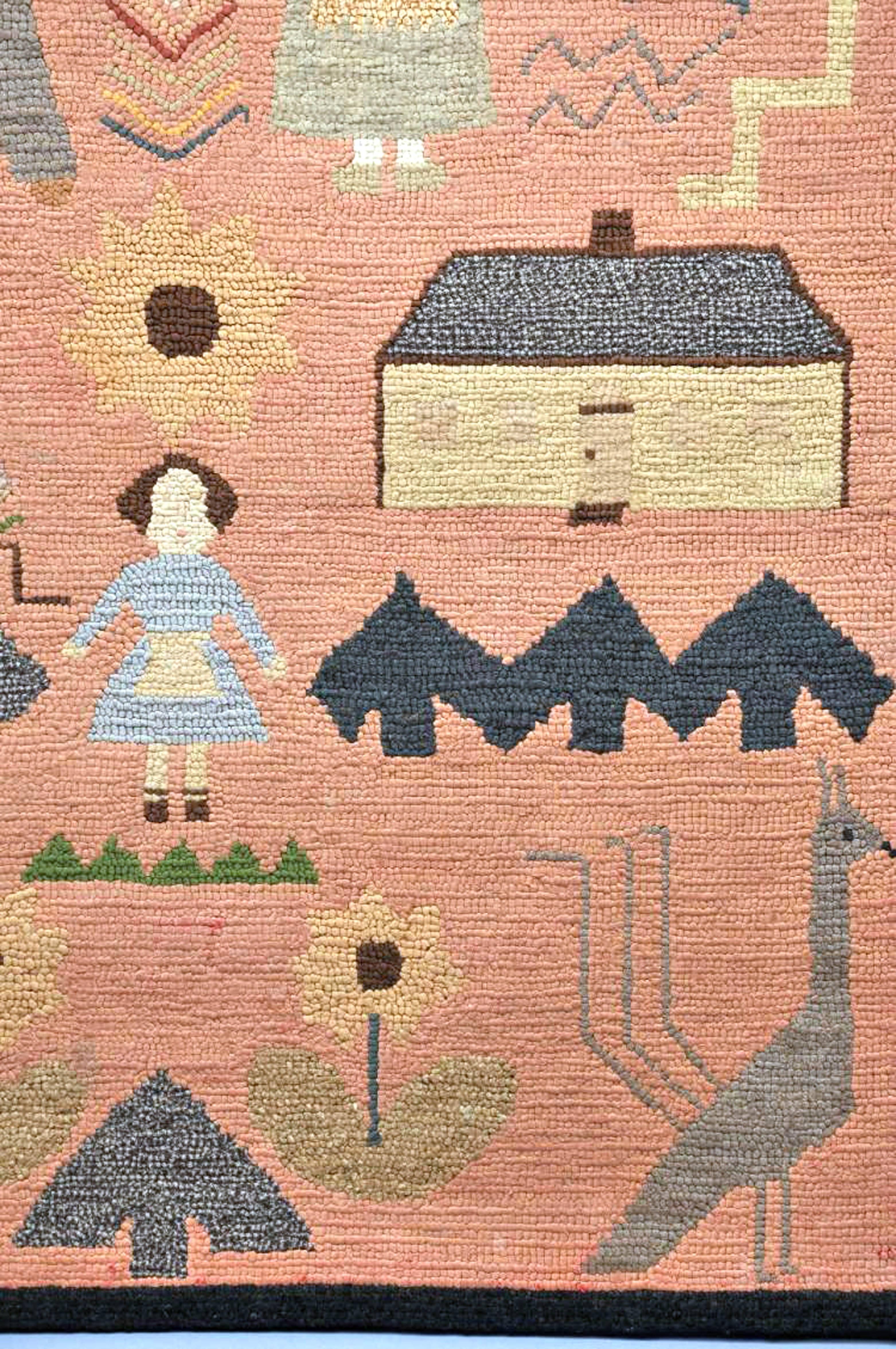 American Folk Art Pictorial Hooked Rug, Mounted on Stretcher, Late 19th Century 1