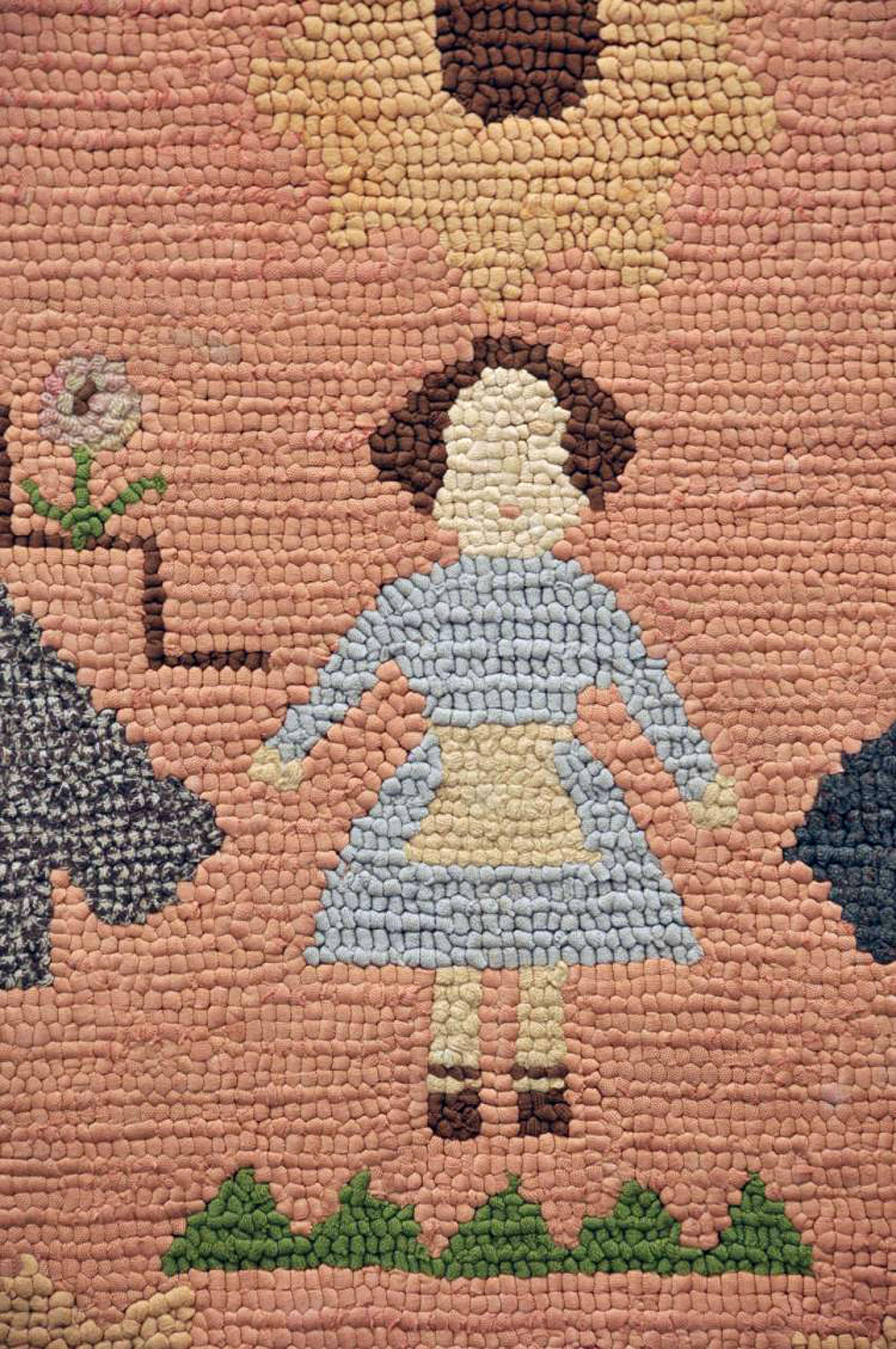 Wool American Folk Art Pictorial Hooked Rug, Mounted on Stretcher, Late 19th Century