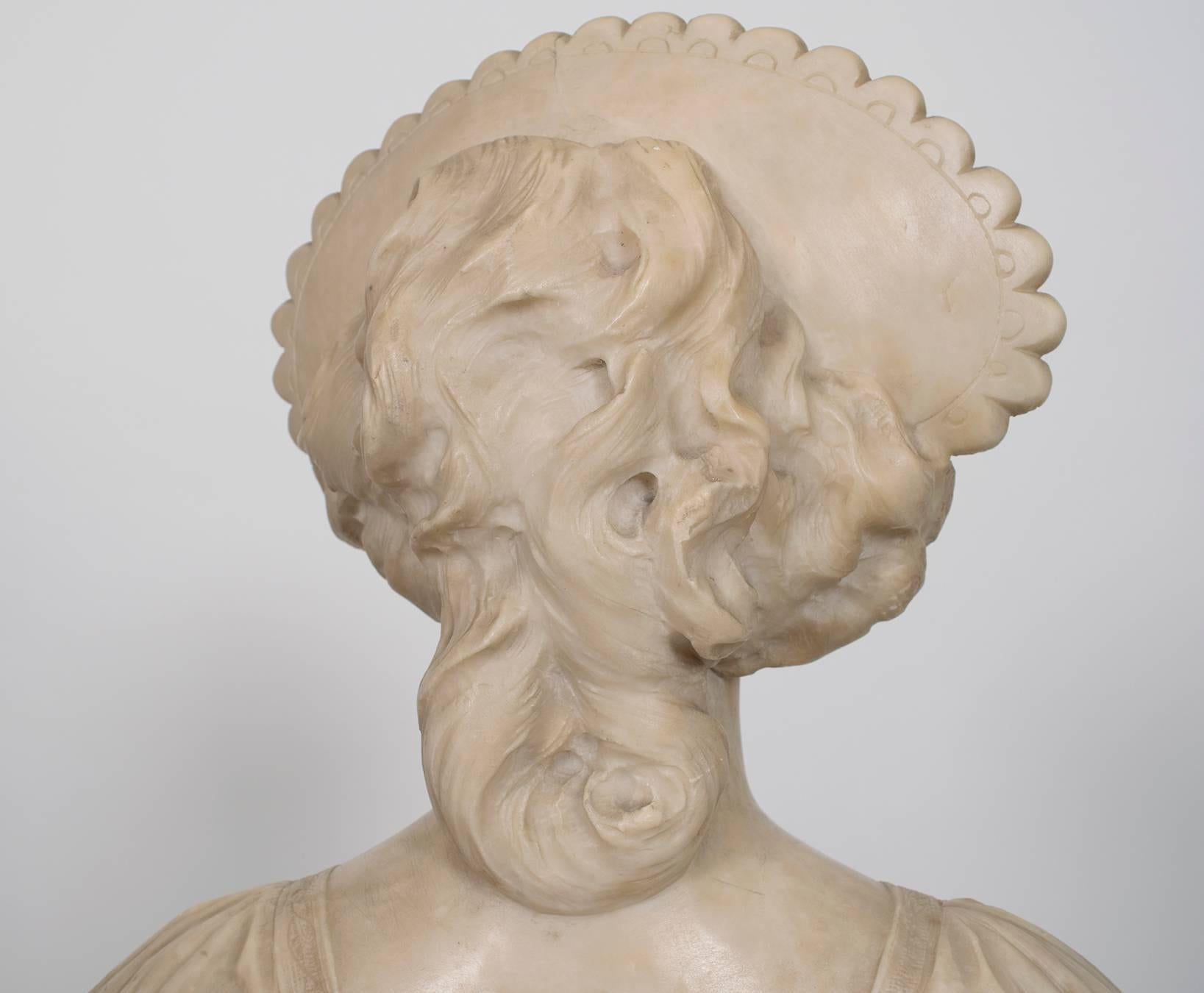 Italian Marble Female Bust with Pedestal, Early 20th Century In Excellent Condition For Sale In Chicago, IL