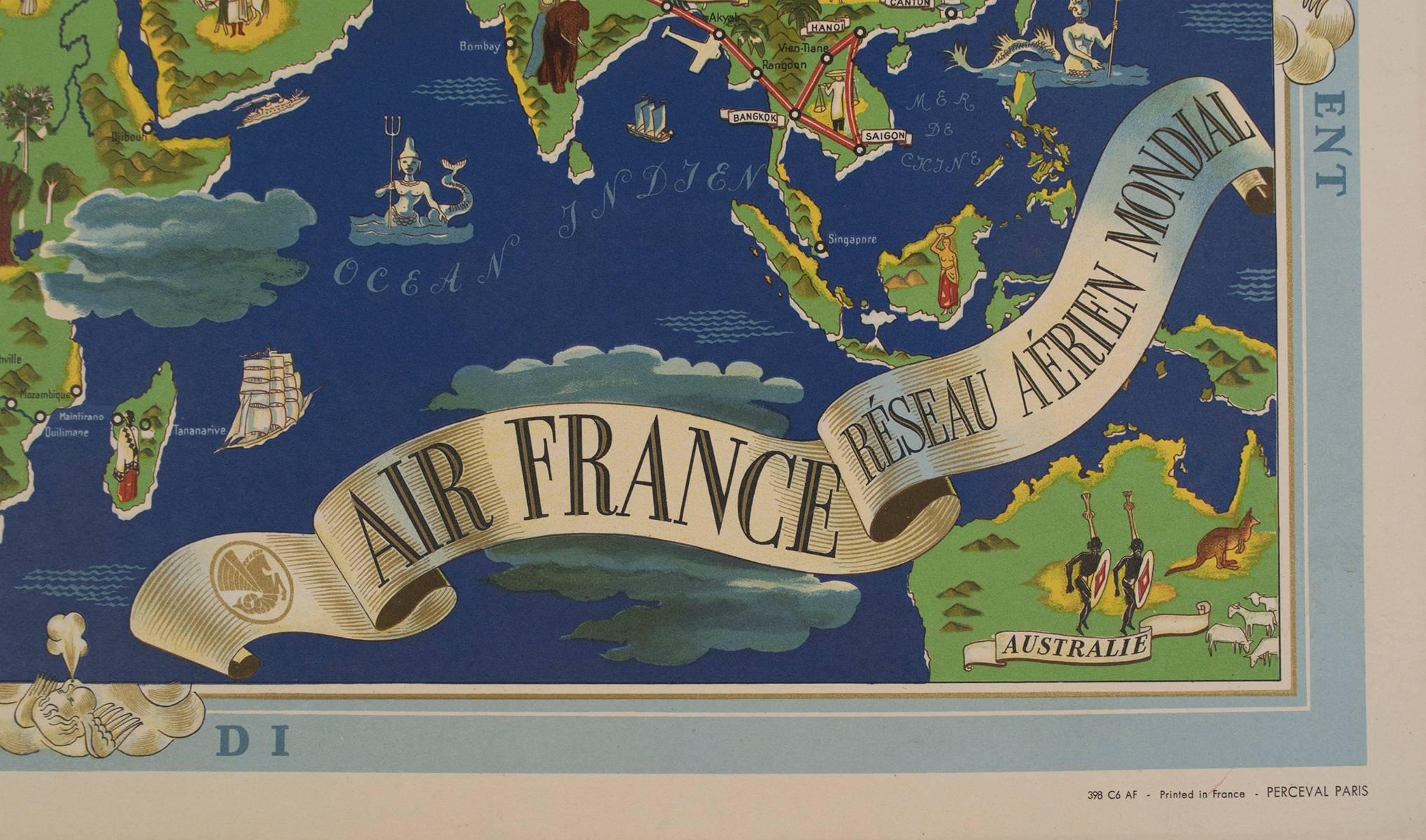 Air France Travel Poster by Lucien Boucher, circa 1937 In Excellent Condition In Chicago, IL