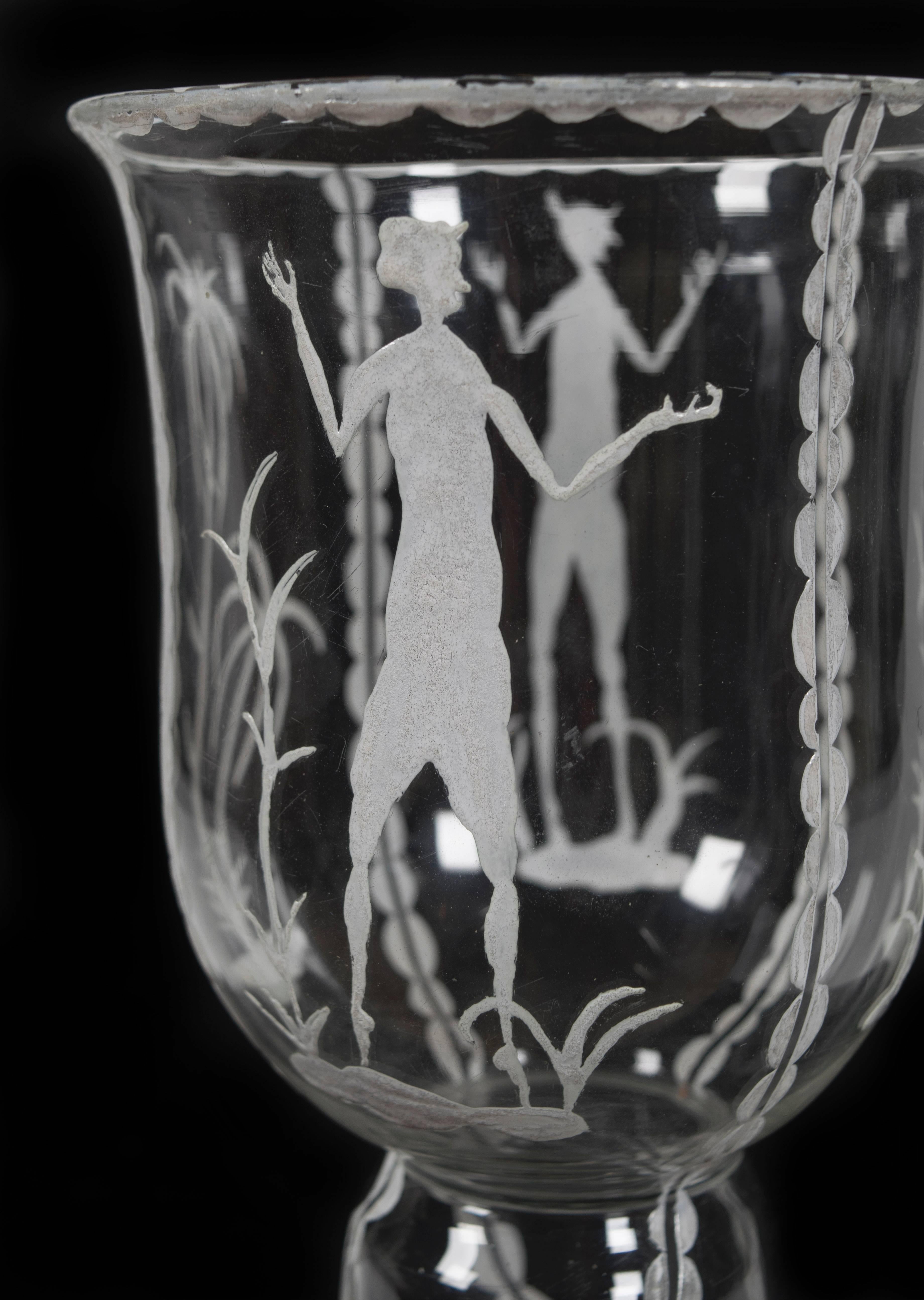 Austrian Wiener Werkstätte Etched Glass Cup by Dagobert Peche and Mathilde Flogl, 1920s For Sale