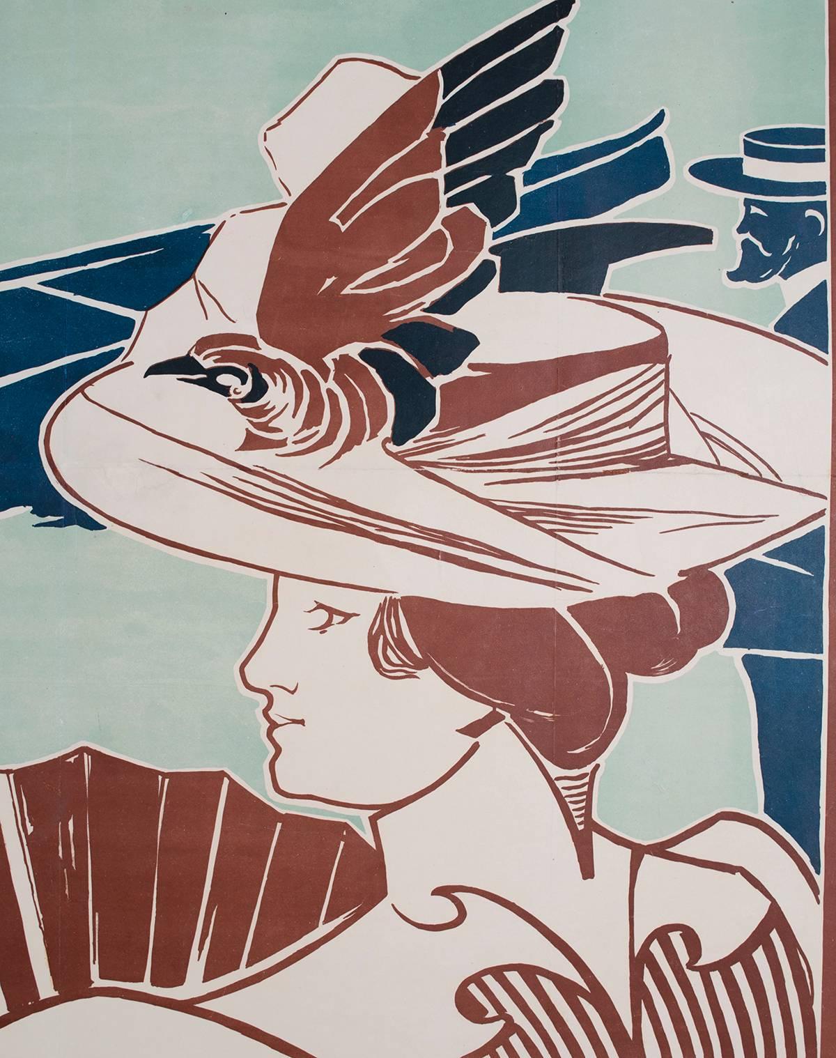 "Regate et Chapeau a Plumes," a Belgian turn of the century poster by Auguste Donnay, 1895. This piece references a regatta on the River Meuse. Donnay (1862-1921) was a Belgian born painter, illustrator and poster artist. He attended and