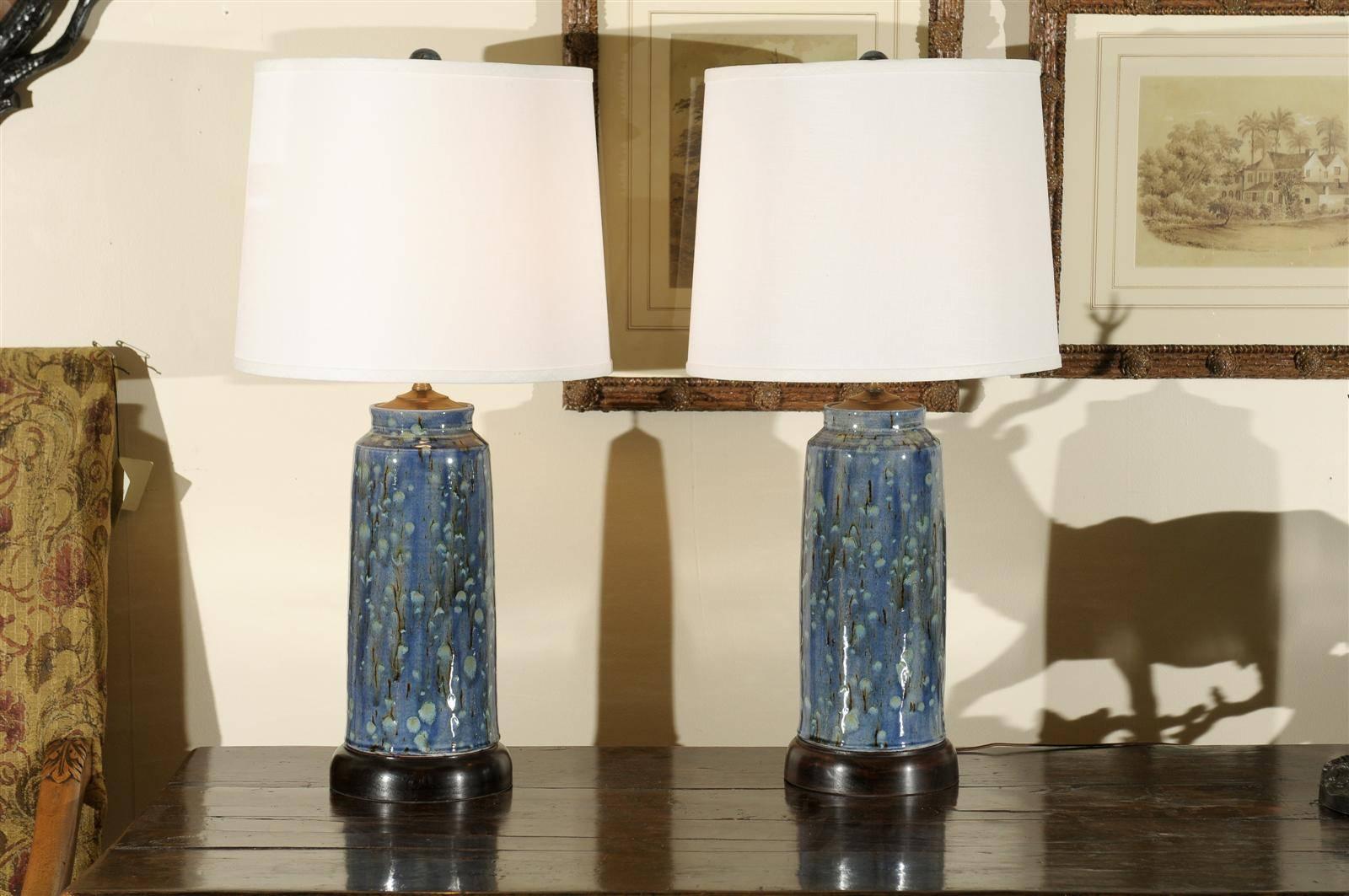 Charlie West, a North Georgia potter, creates handmade, one of a kind lamps. His lamps are hand-turned. Once they are fired they are glazed, then re-fired and ready to be made into a unique lamp. They are mounted on a hand-turned wooden base and