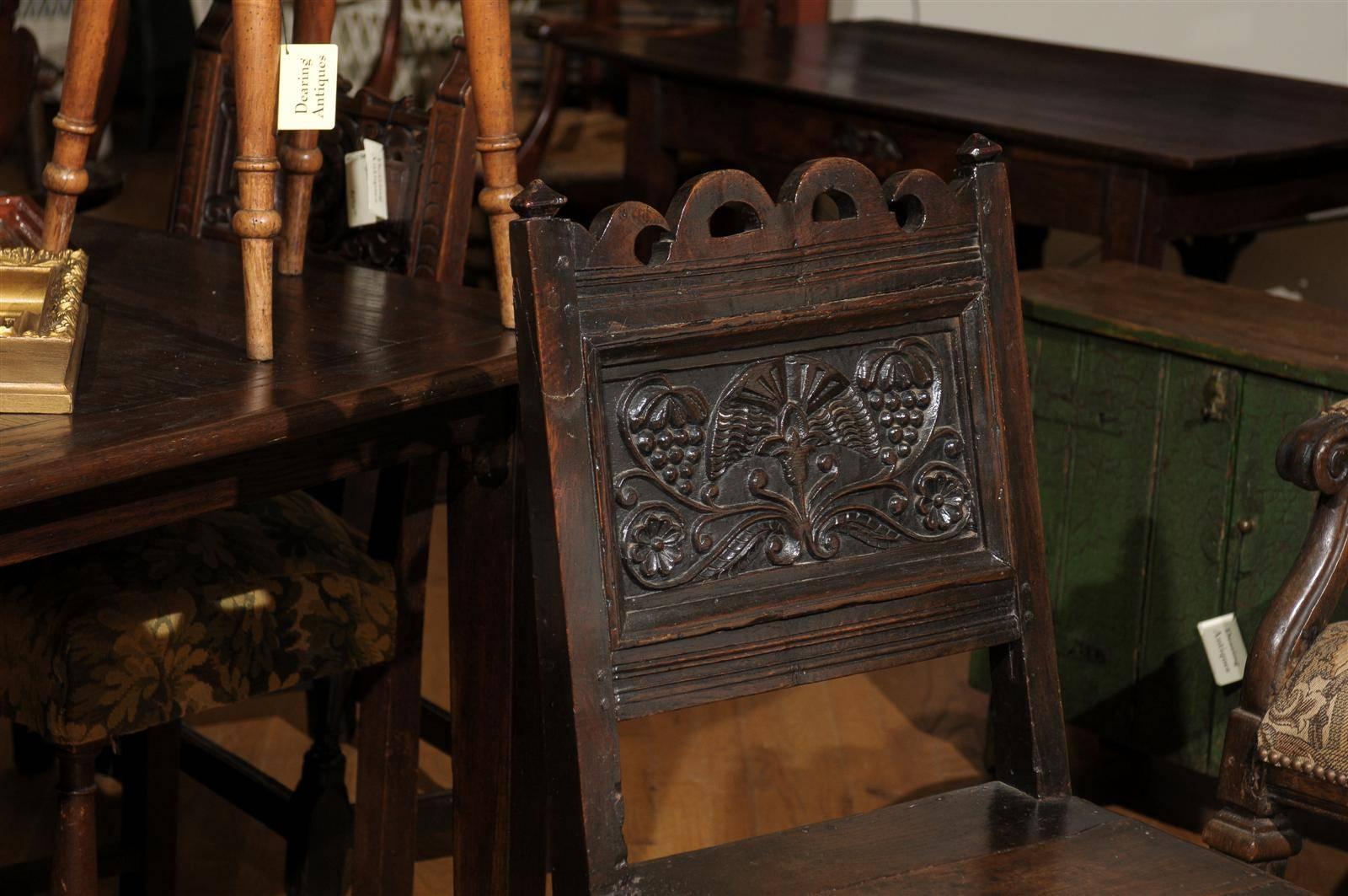 Hand-Carved 17th Century Jacobean Oak Chair For Sale
