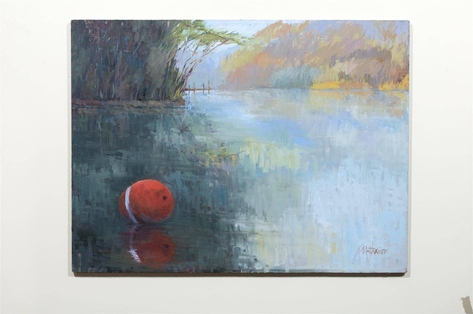 Red buoy on the lake is by Georgia artist, Libby Mathews. Libby lives in North Georgia near both Lake Burton and Lake Rabun. Her landscapes show the spirit of the place she is painting thru their reflections, illuminations and shadows.
             