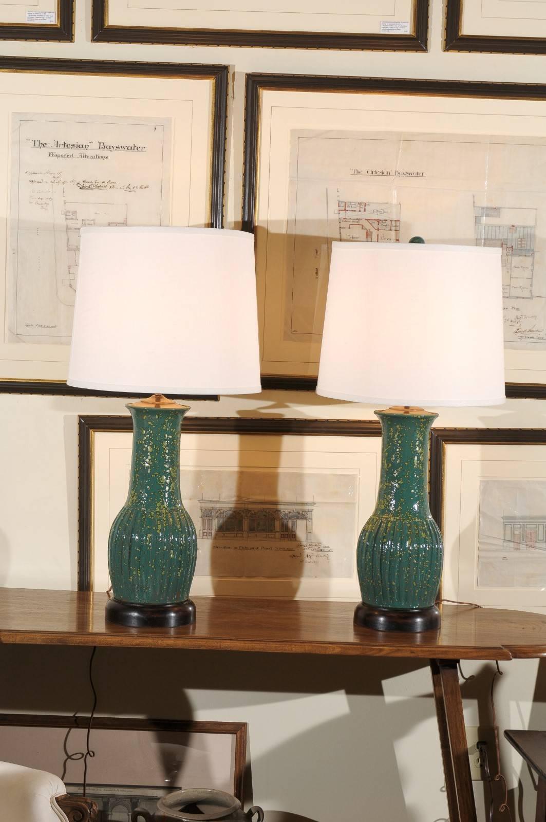 Glazed Pair of Charlie West Lamps For Sale