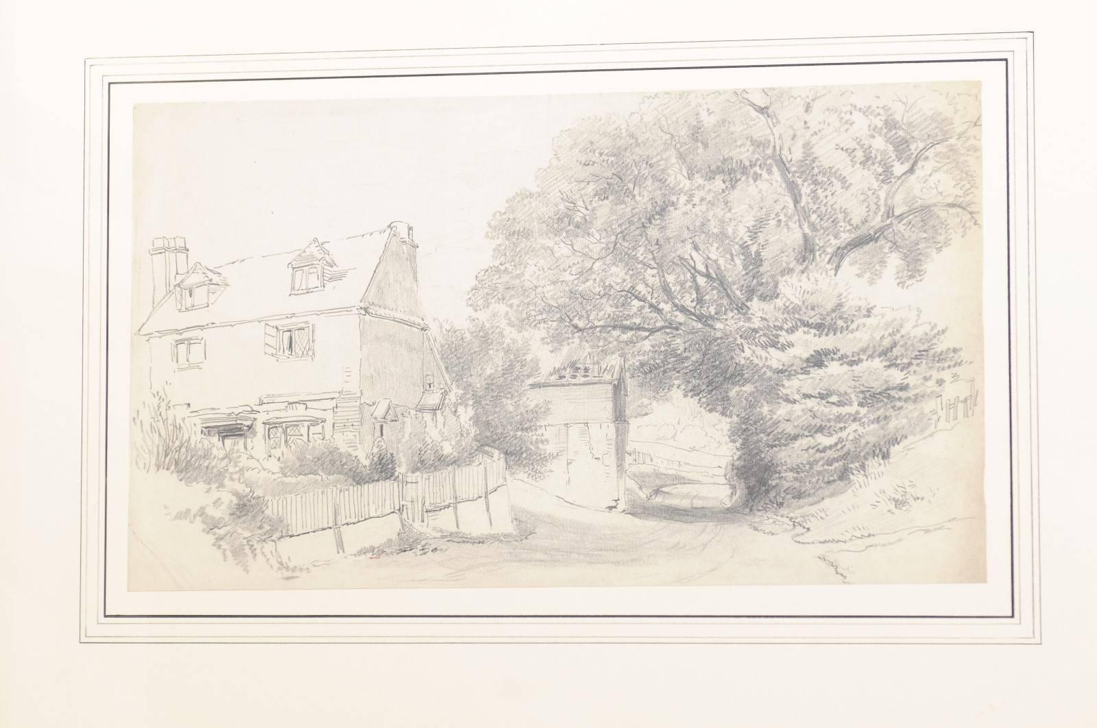 English Antique Pencil Sketch in Black Forest Frame In Good Condition For Sale In Atlanta, GA