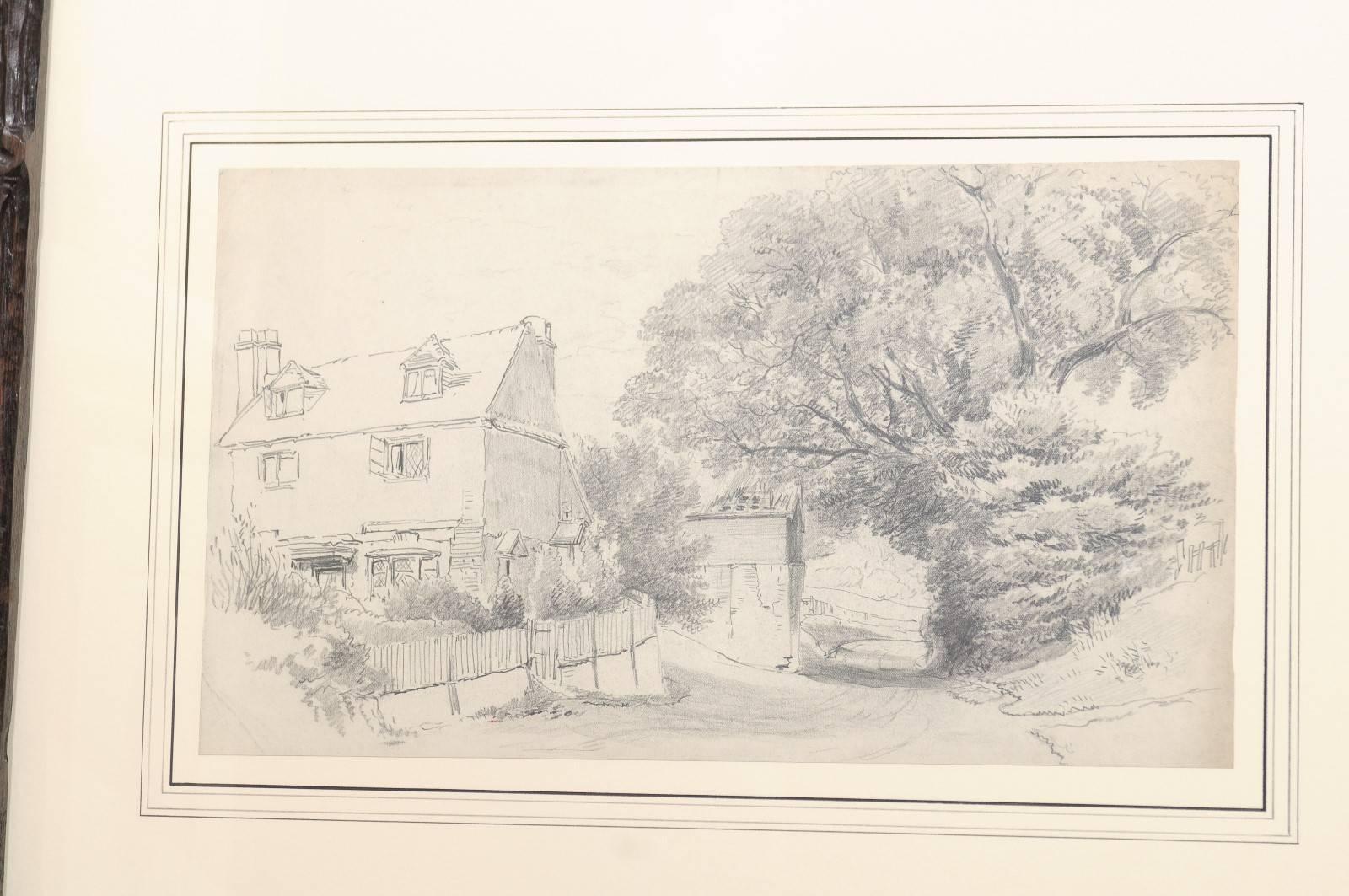 19th Century English Antique Pencil Sketch in Black Forest Frame For Sale