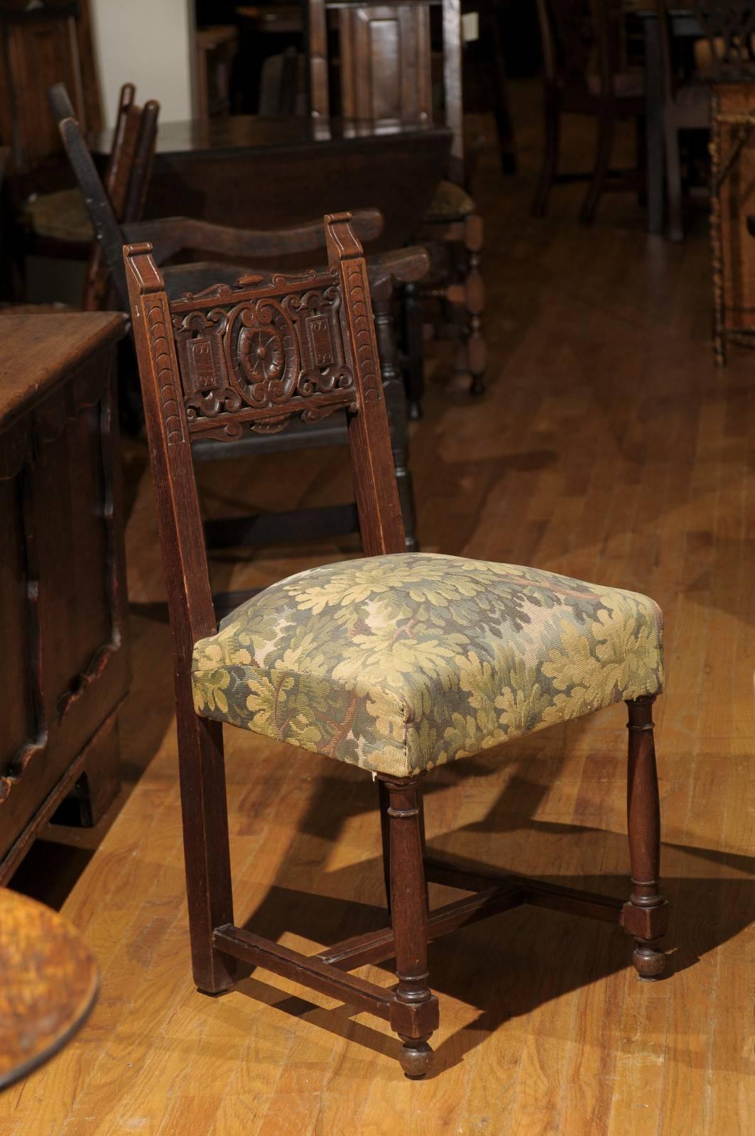 English Pair of Upholstered Oak Chairs
