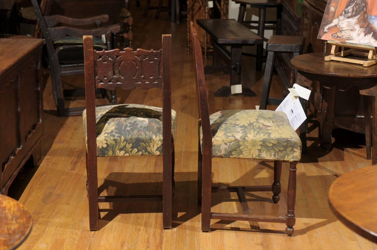 19th Century Pair of Upholstered Oak Chairs