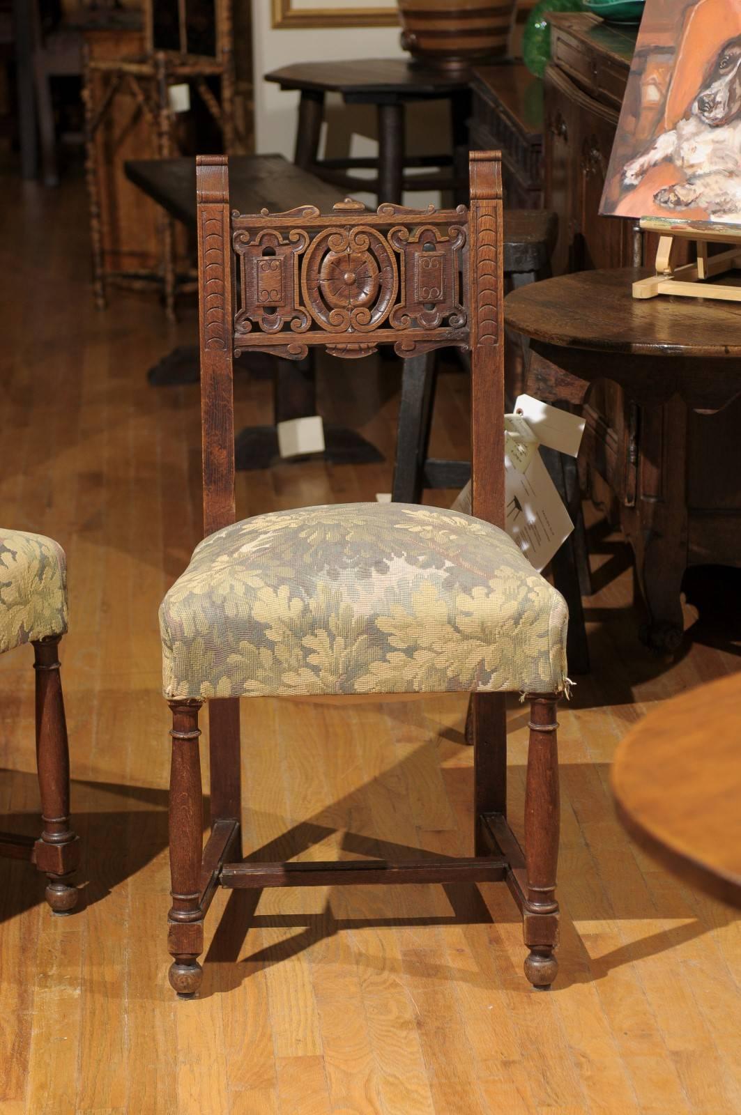 Pair of Upholstered Oak Chairs 1