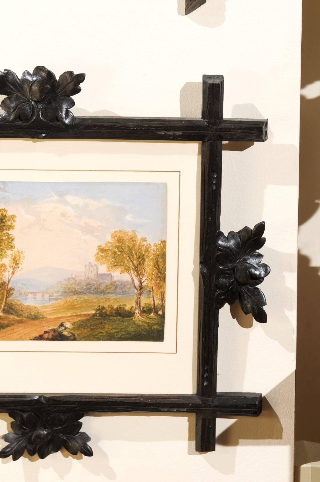 Spectacular Black Forest Frame and Watercolor In Good Condition For Sale In Atlanta, GA