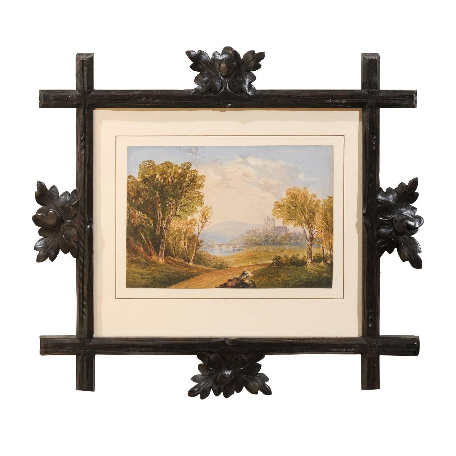 Spectacular Black Forest Frame and Watercolor For Sale