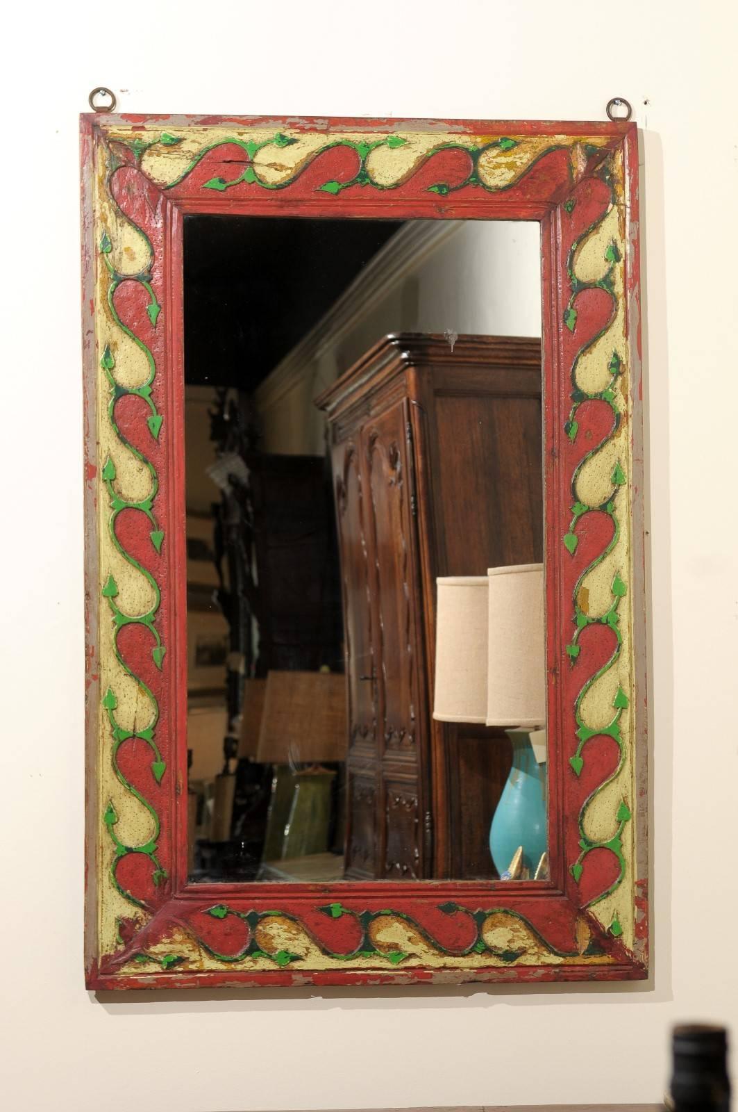 This fantastic painted Eastern European mirror would make any room brighter!
The original paint is in very good condition.
  