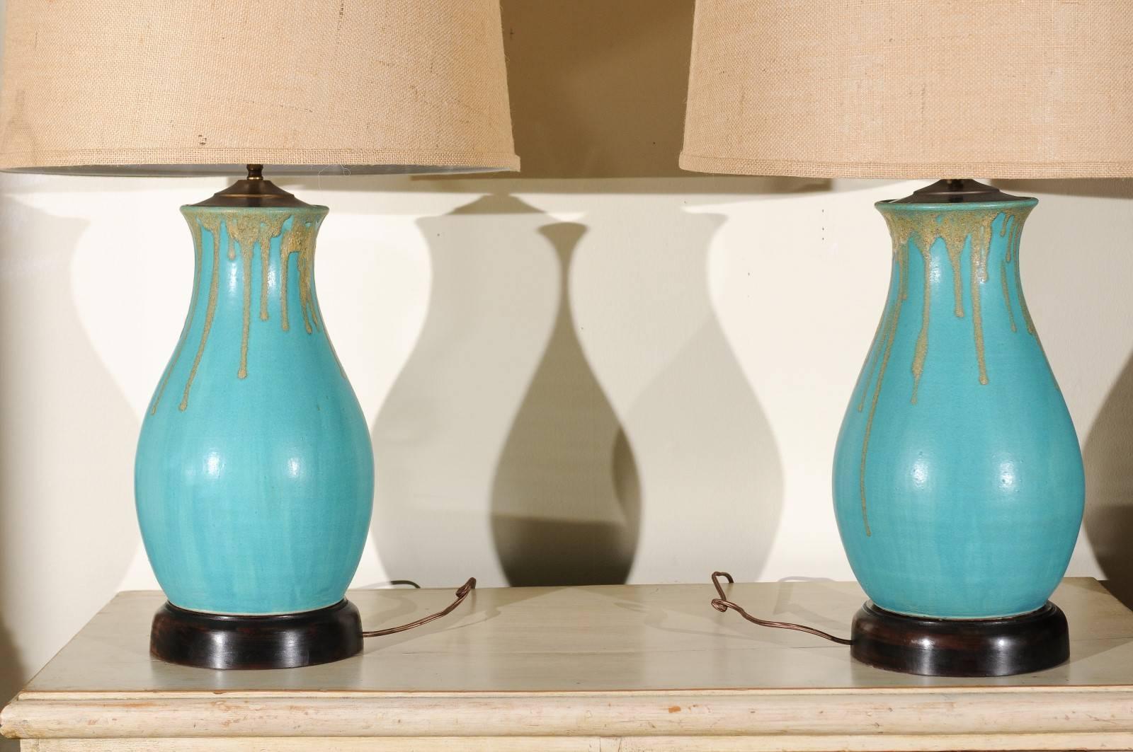 Clay Pair of Charlie West Pottery Lamps For Sale
