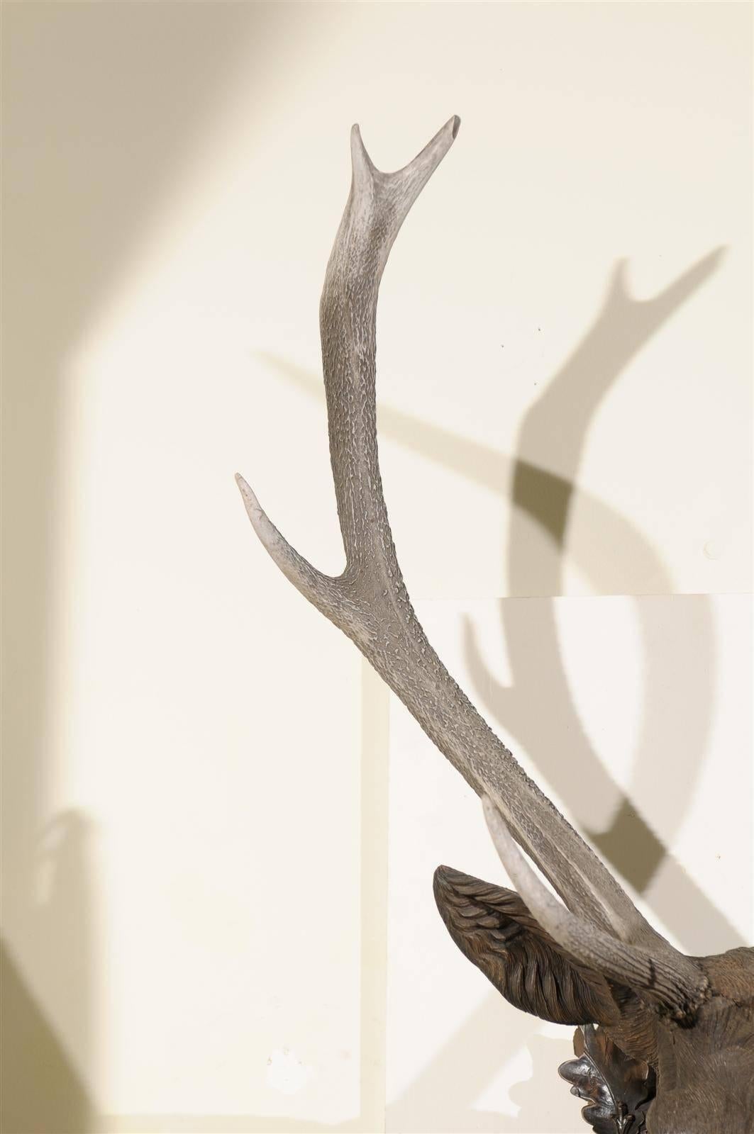 Wood Large Black Forest Stag Head Sculpture, circa 19th c