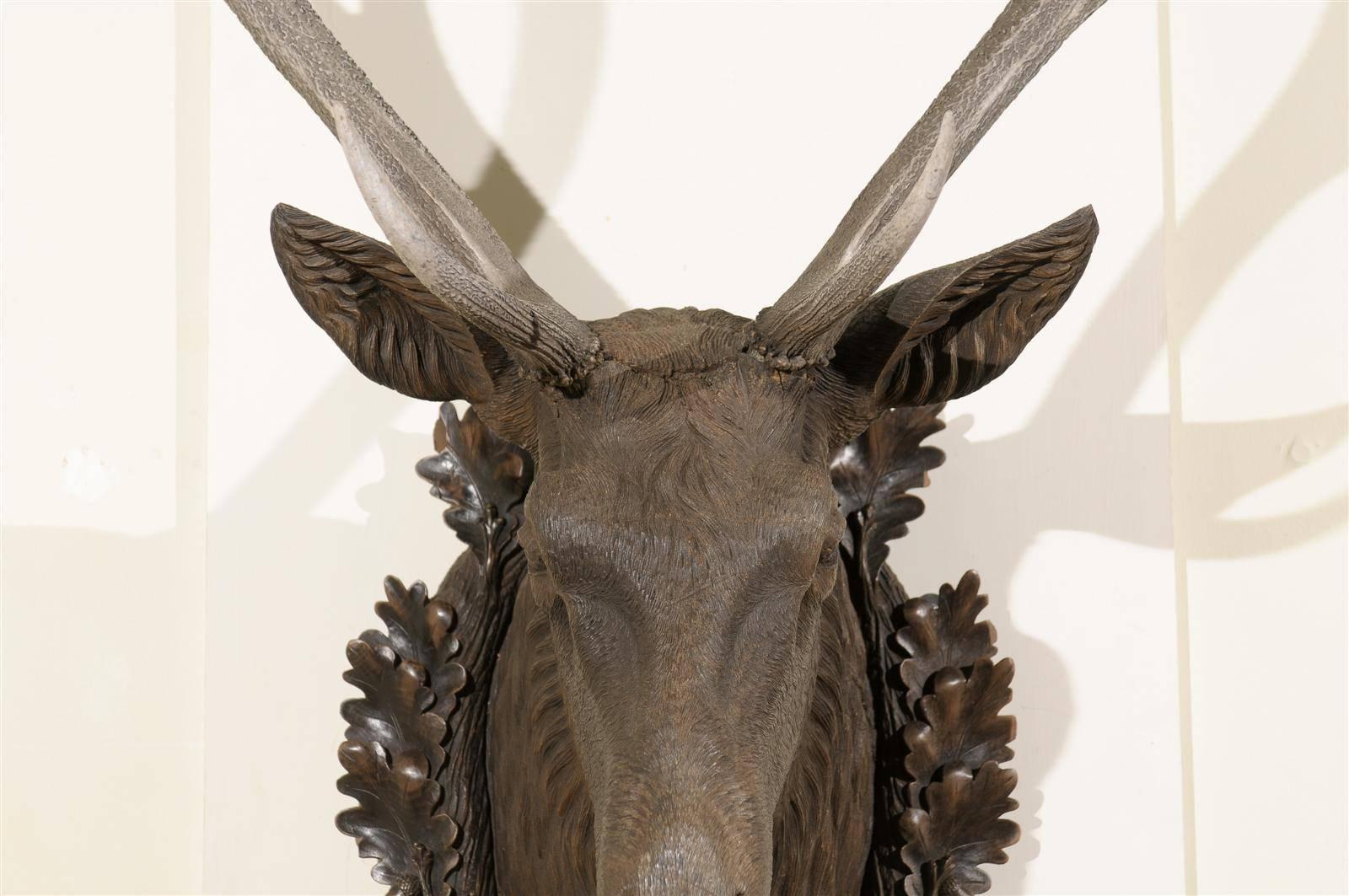 Large Black Forest Stag Head Sculpture, circa 19th c 1