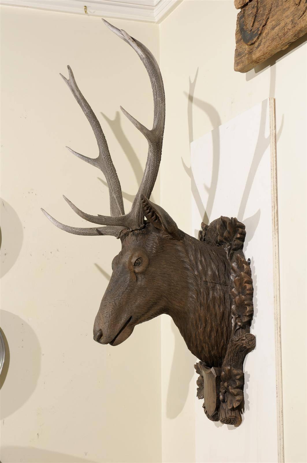 19th Century Large Black Forest Stag Head Sculpture, circa 19th c