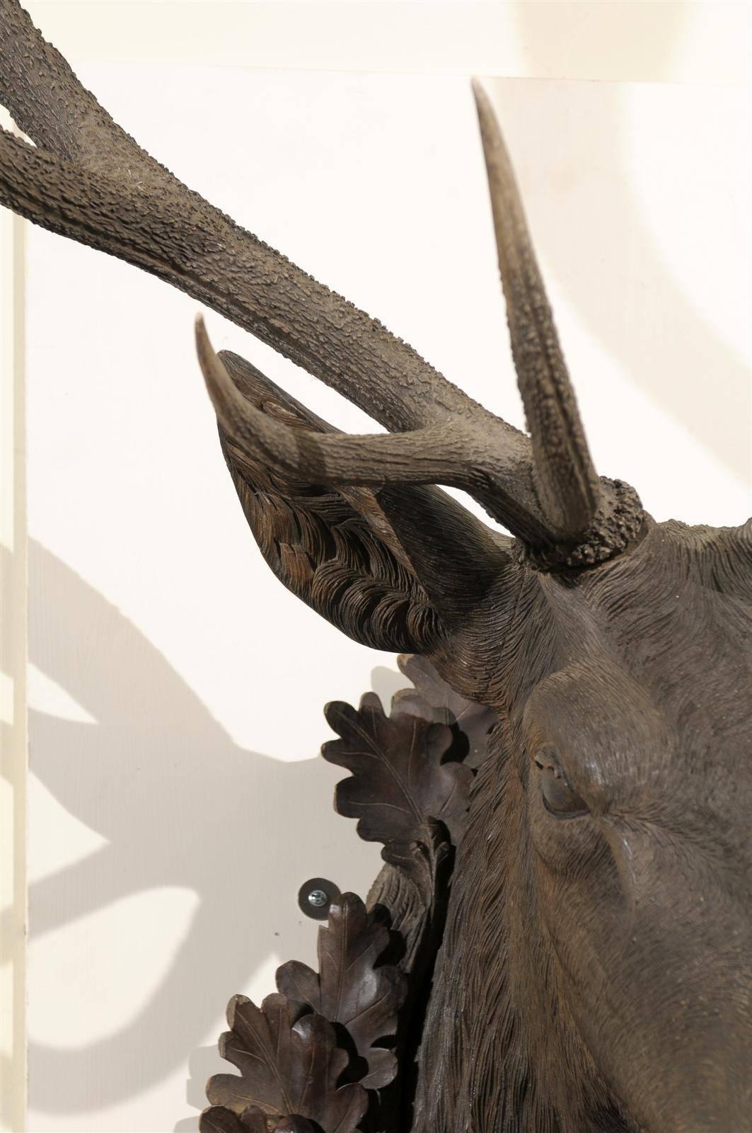 Wood Large Black Forest Stag Head, circa 19th c