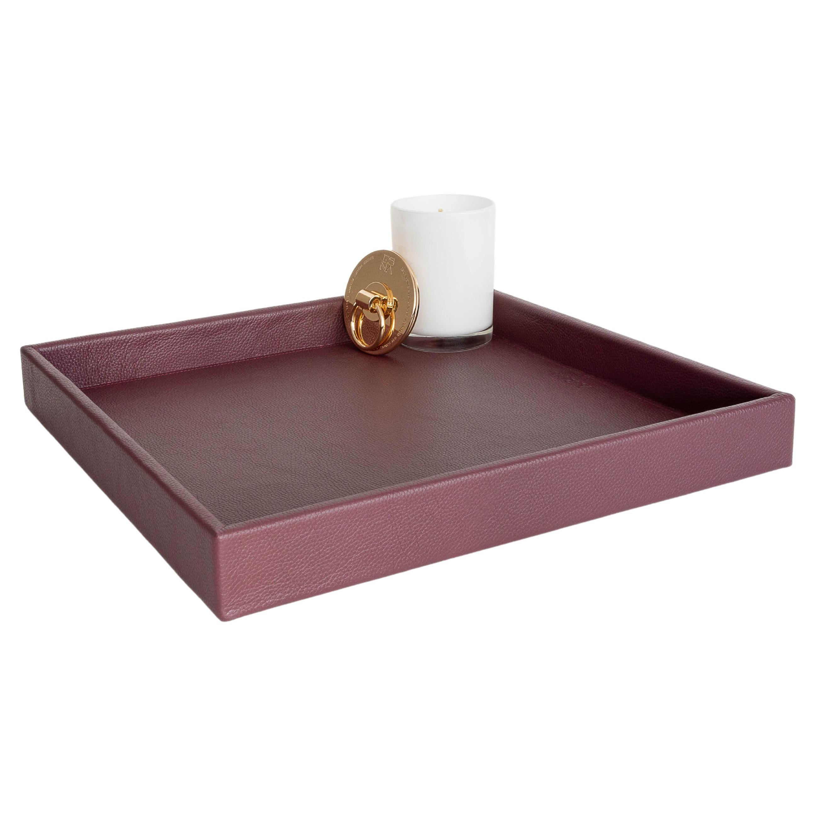 Leather Tray, Large A Square Tray, Handmade - Color: Wine