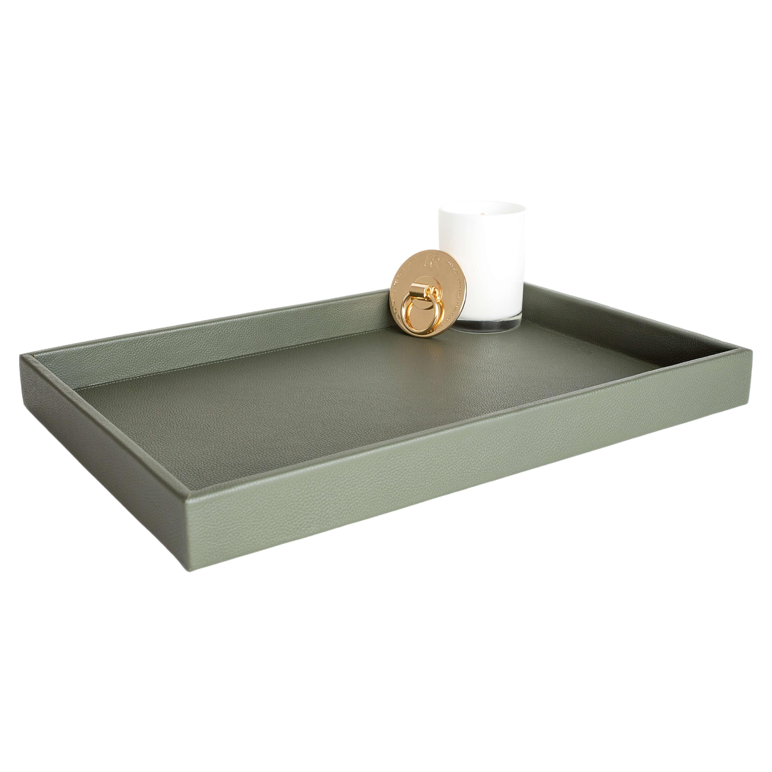 Leather Tray, Large A Rectangular Tray, Handmade in Brazil - Color: Military For Sale