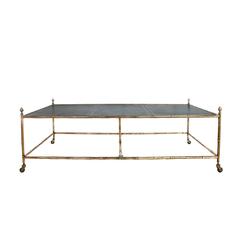 Large Brass Bamboo Coffee Table with a Leather Top 2
