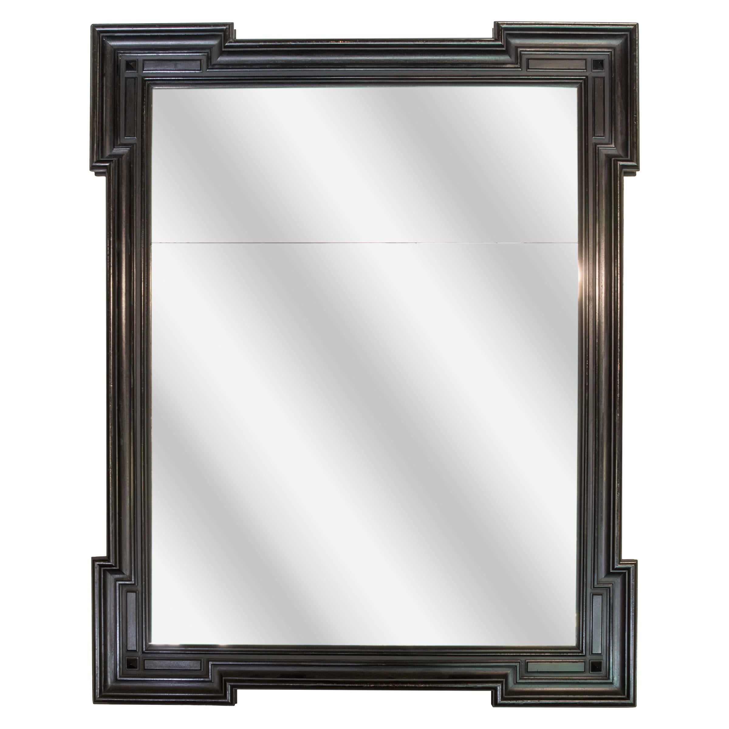 French Newly Ebonized Mahogany Mirror with Distressed Glass