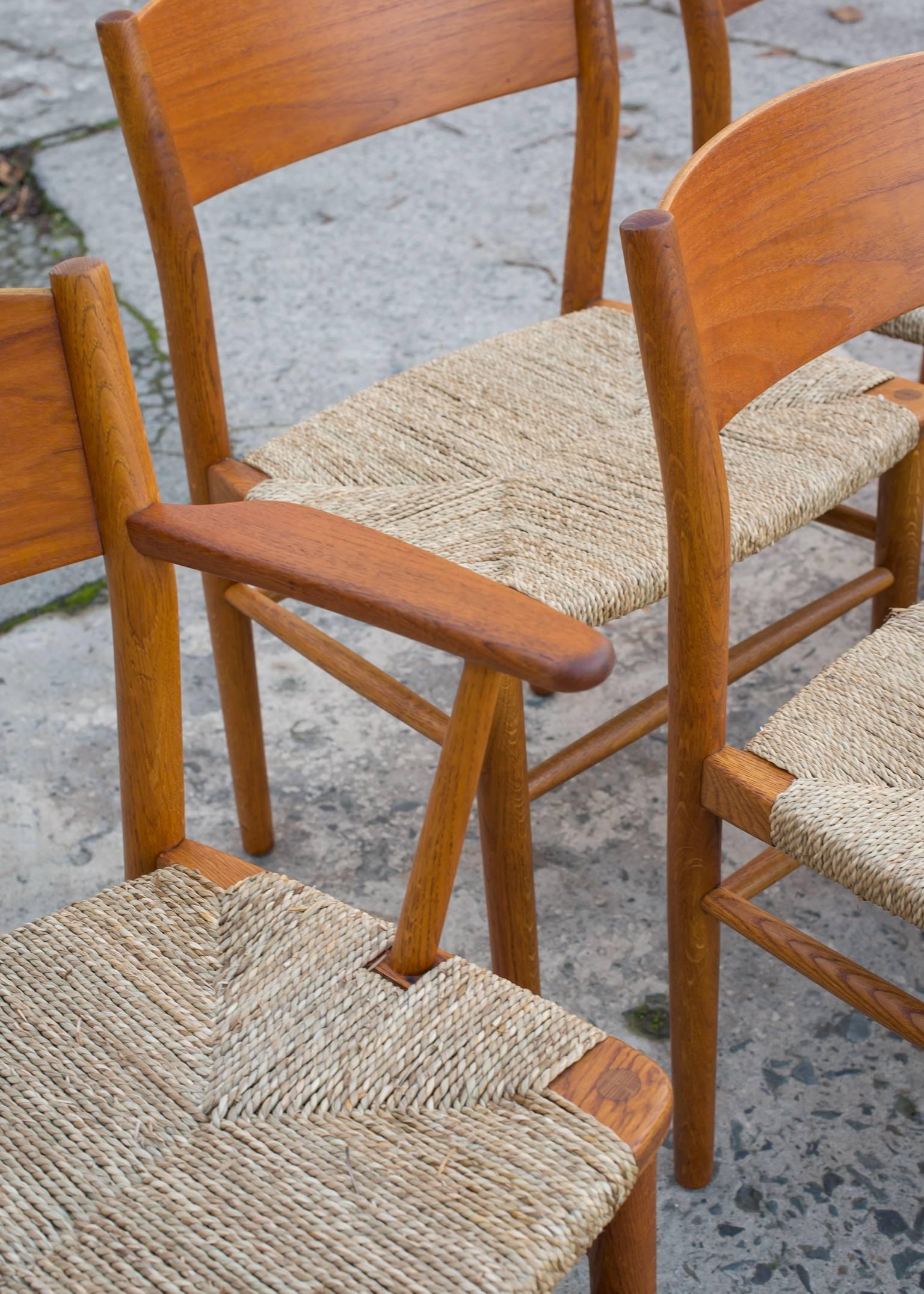Vintage Børge Mogensen Set of Eight Grass Seat Dining Chairs For Sale 1