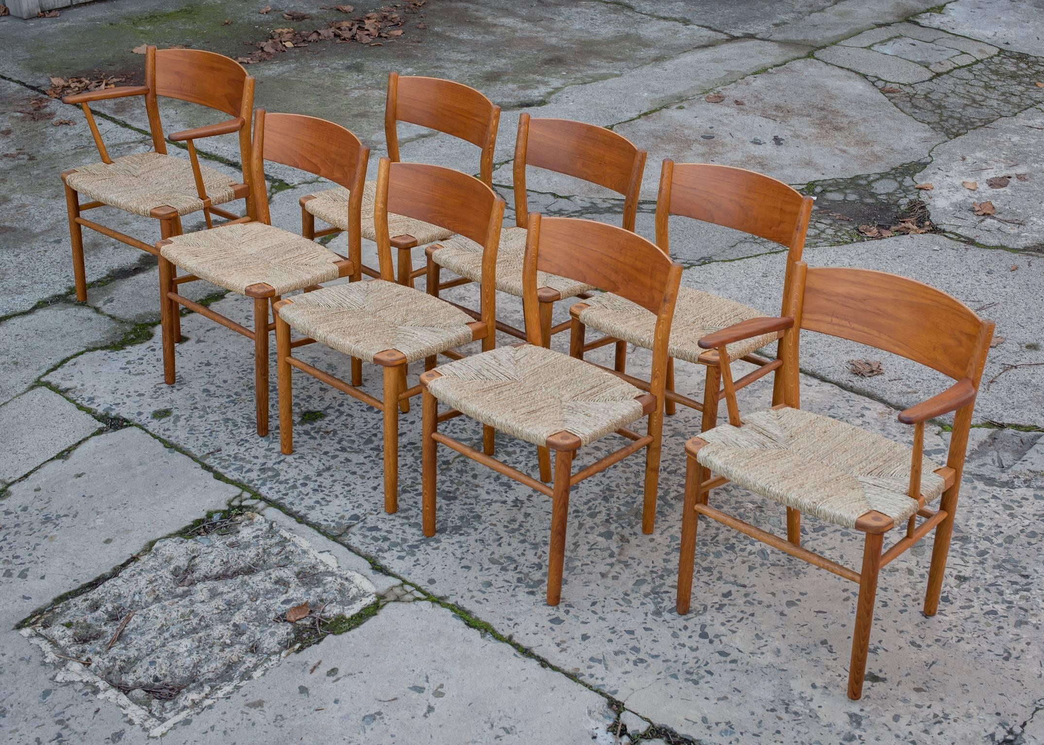 Vintage Børge Mogensen Set of Eight Grass Seat Dining Chairs For Sale 2