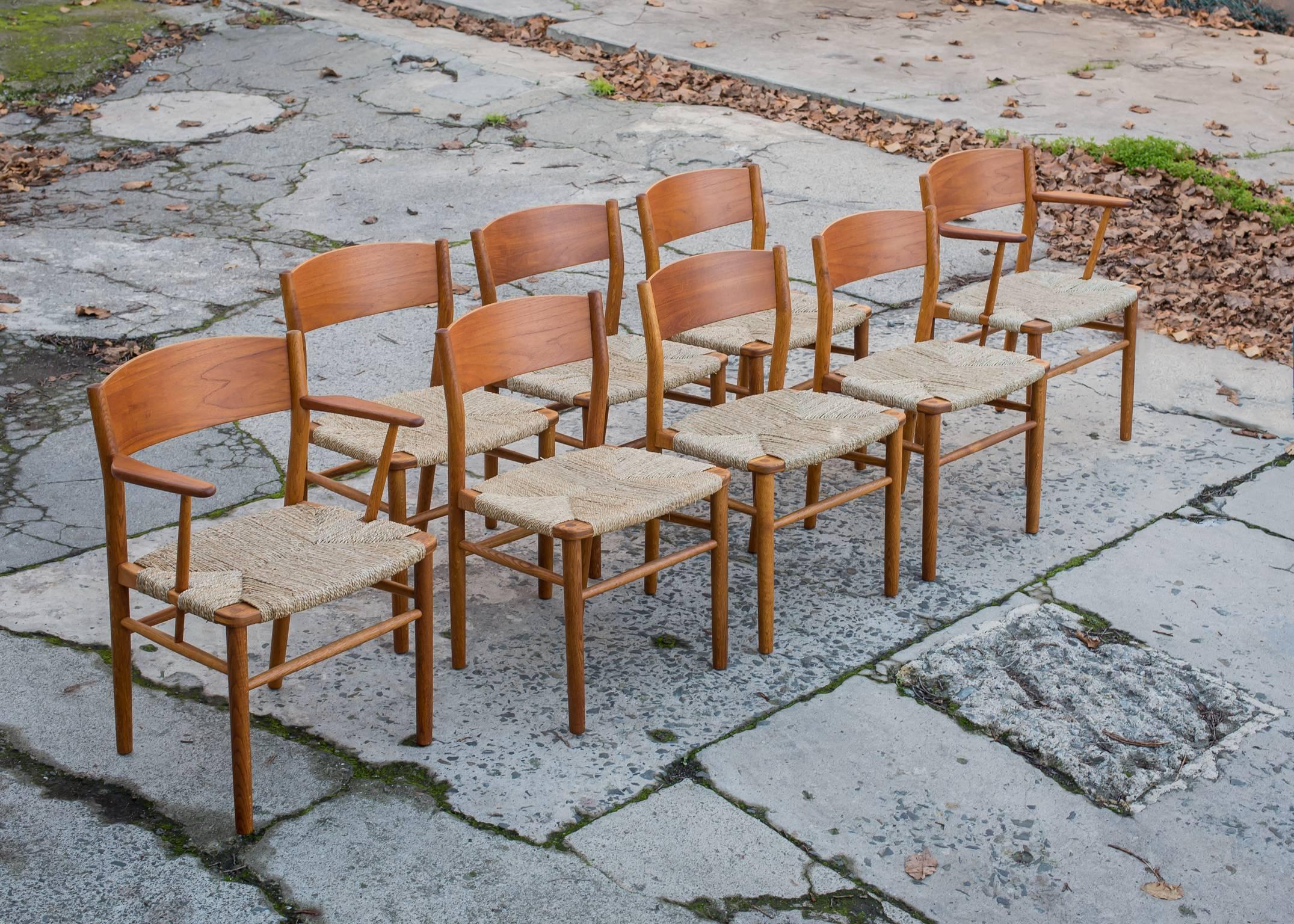 Vintage Børge Mogensen Set of Eight Grass Seat Dining Chairs For Sale 3