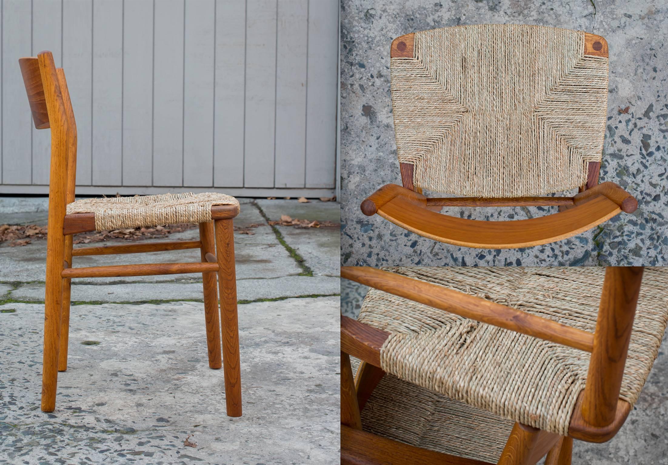 Scandinavian Modern Vintage Børge Mogensen Set of Eight Grass Seat Dining Chairs For Sale