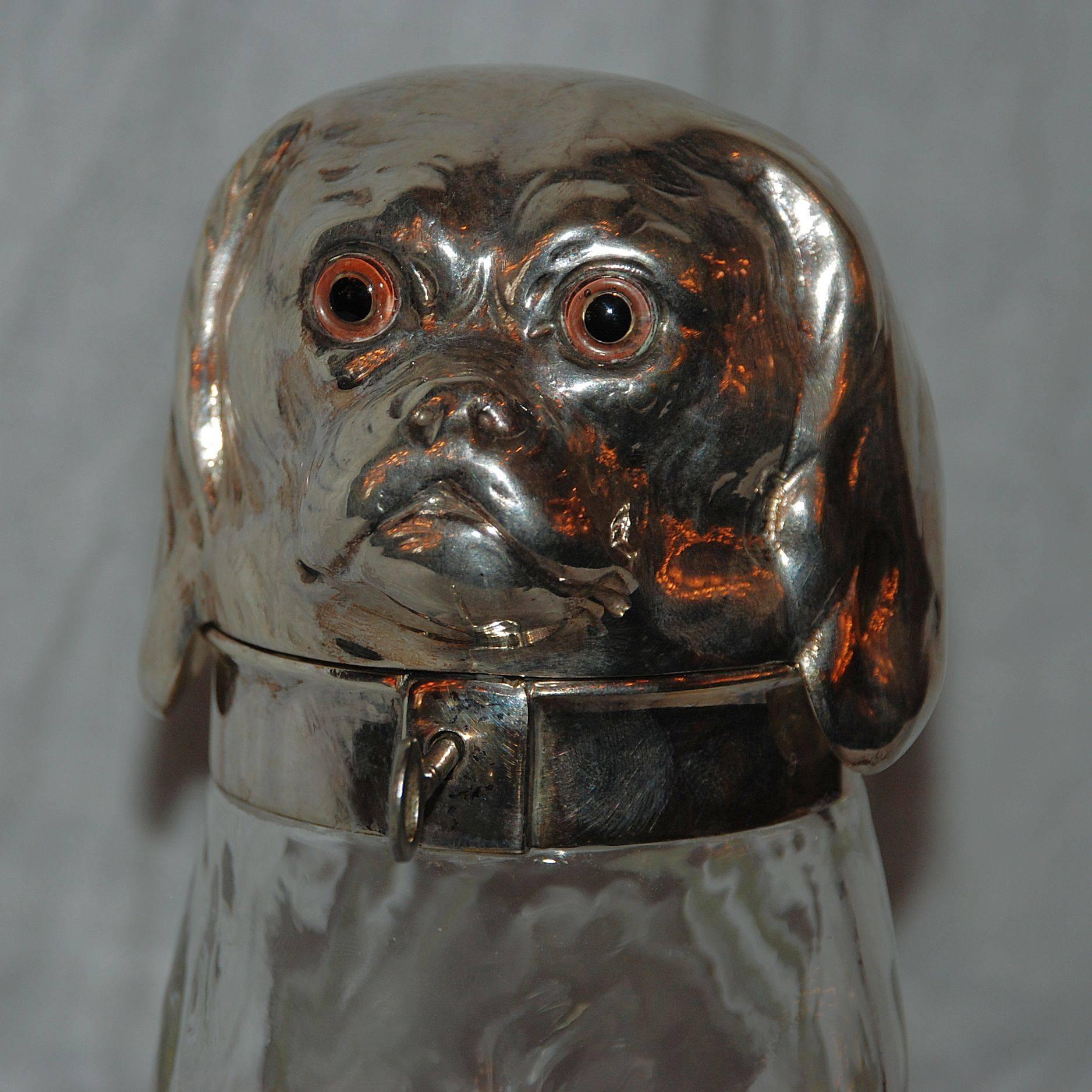 Antique crystal and sterling figural dog decanter.