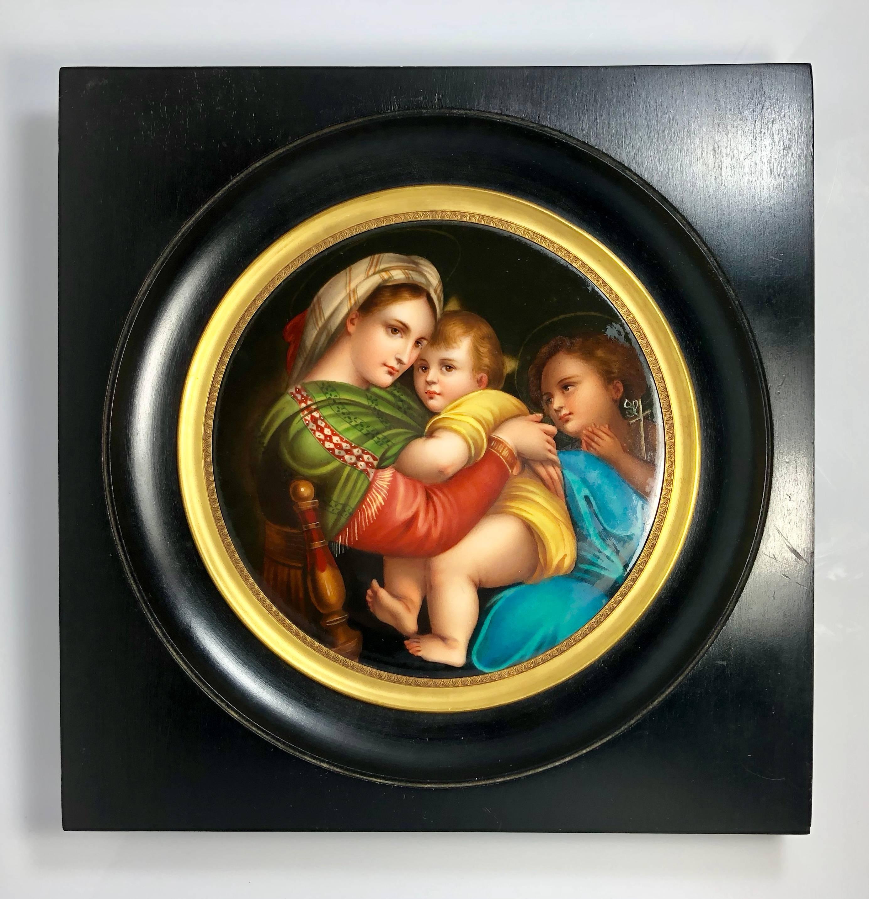 Antique Italian hand-painted porcelain of Madonna and child, circa 1900.