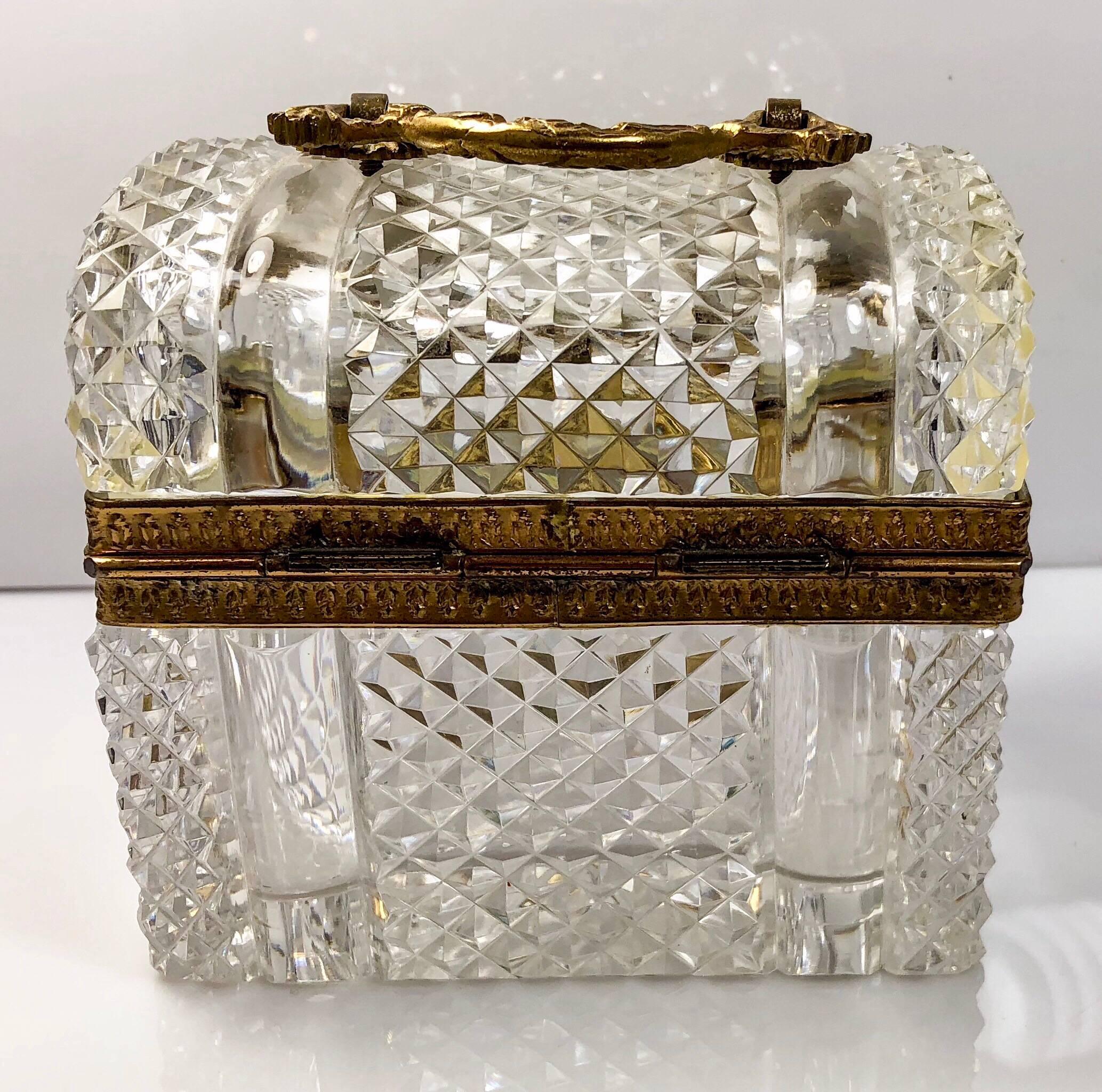 Antique French crystal and bronze doré jewel box, circa 1870.