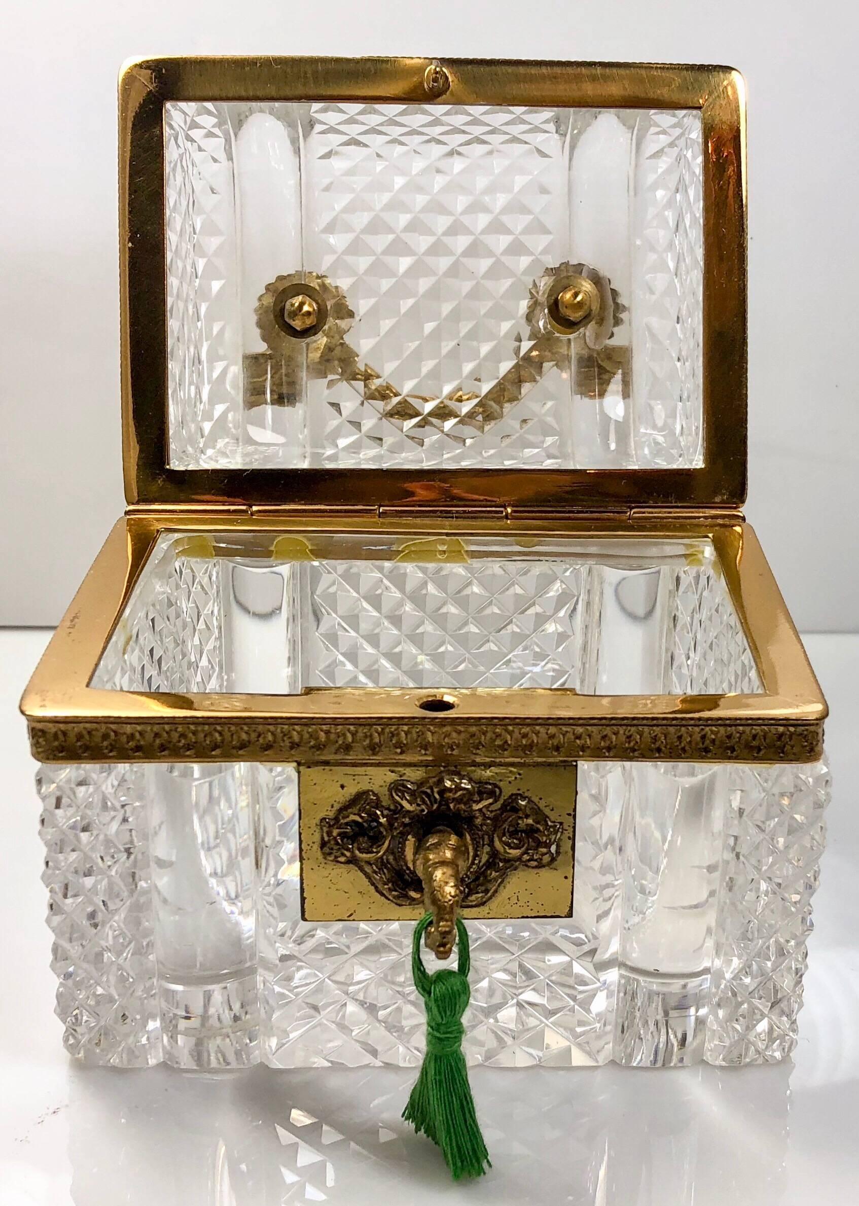 19th Century Antique French Crystal and Bronze Doré Jewel Box, circa 1870